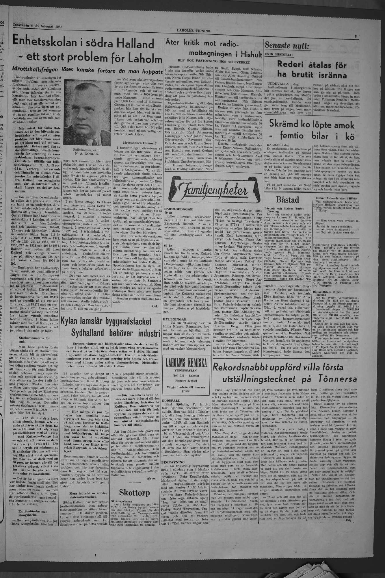 Laholms Tidning Torsdag 24 februari 1955, sida 3