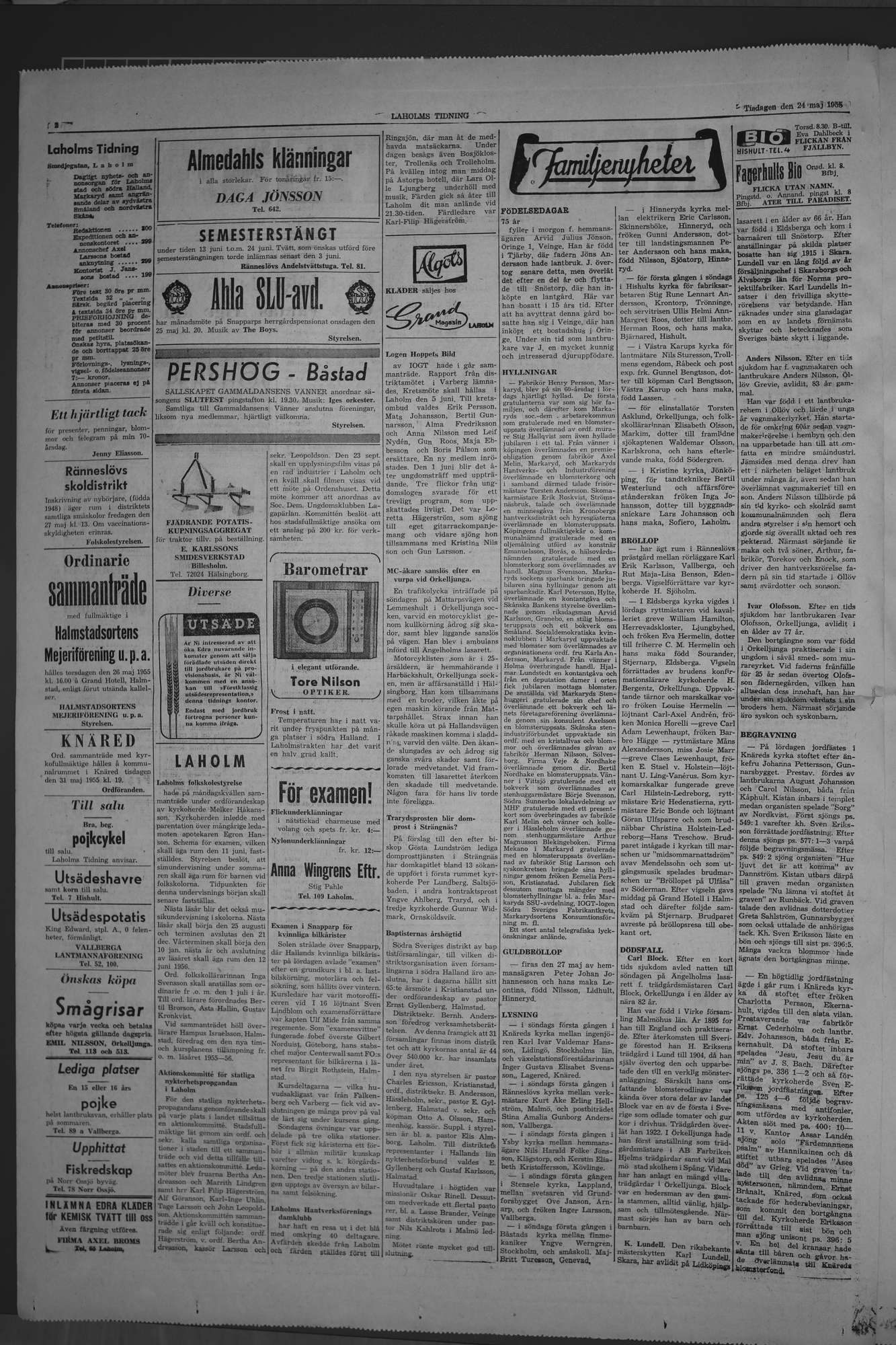 Laholms Tidning Tisdag 24 maj 1955, sida 2