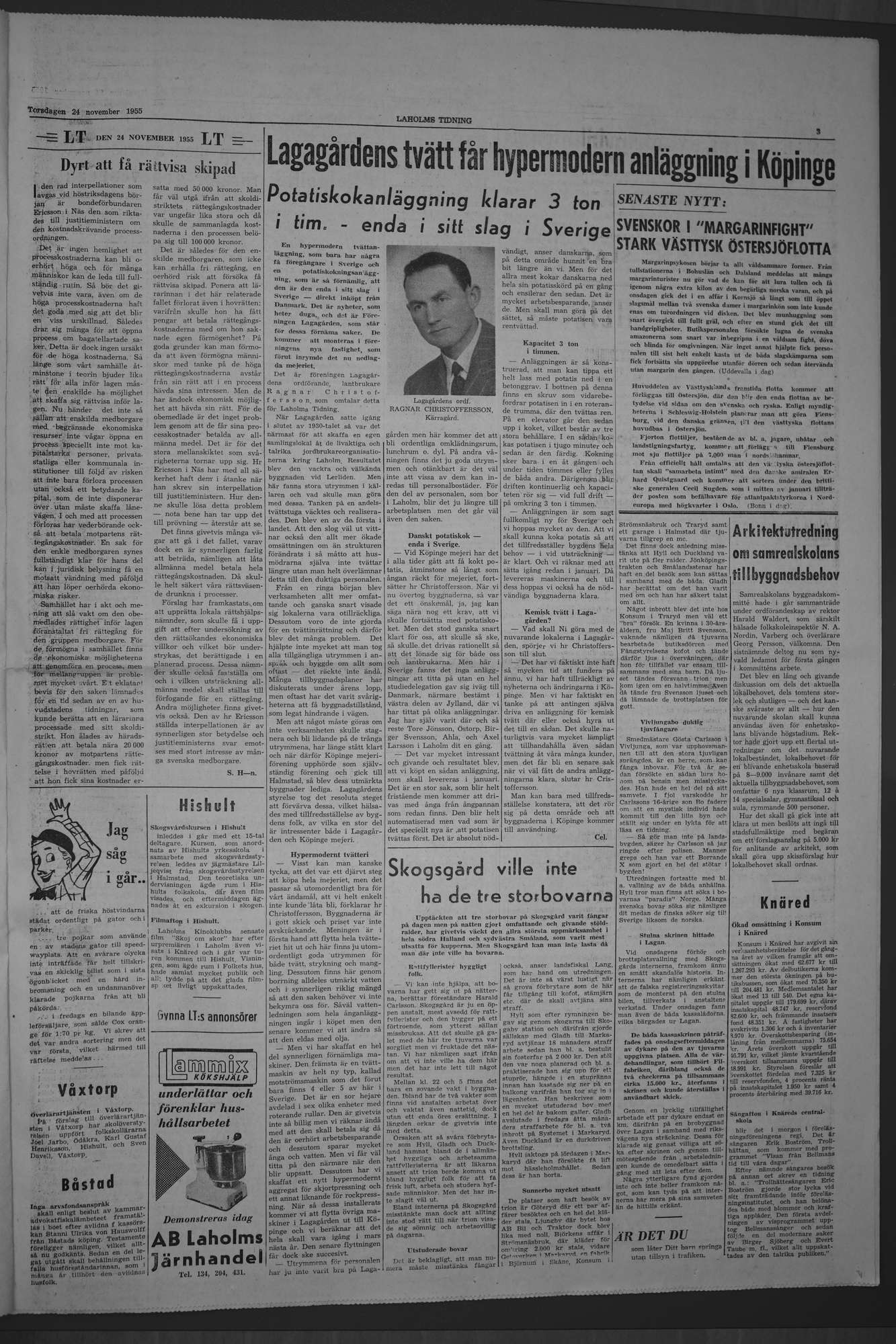 Laholms Tidning Torsdag 24 november 1955, sida 3