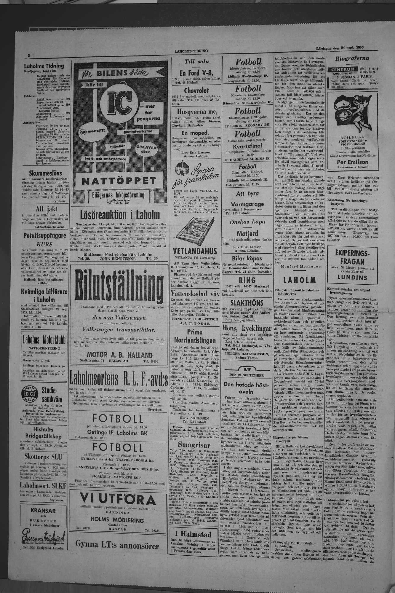 Laholms Tidning Lördag 24 september 1955, sida 2