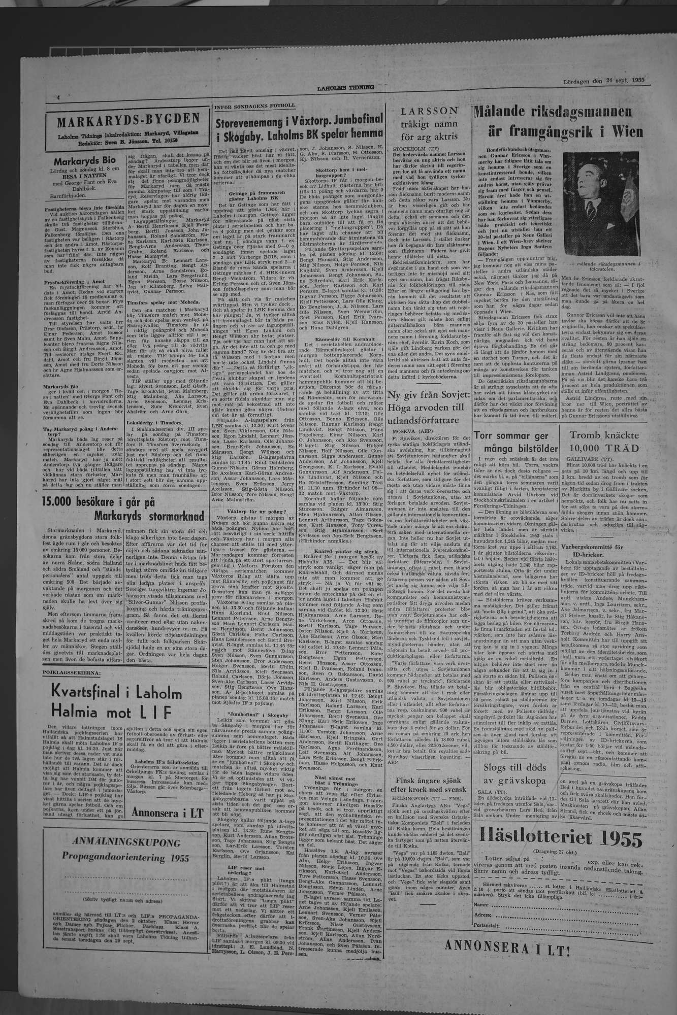 Laholms Tidning Lördag 24 september 1955, sida 4
