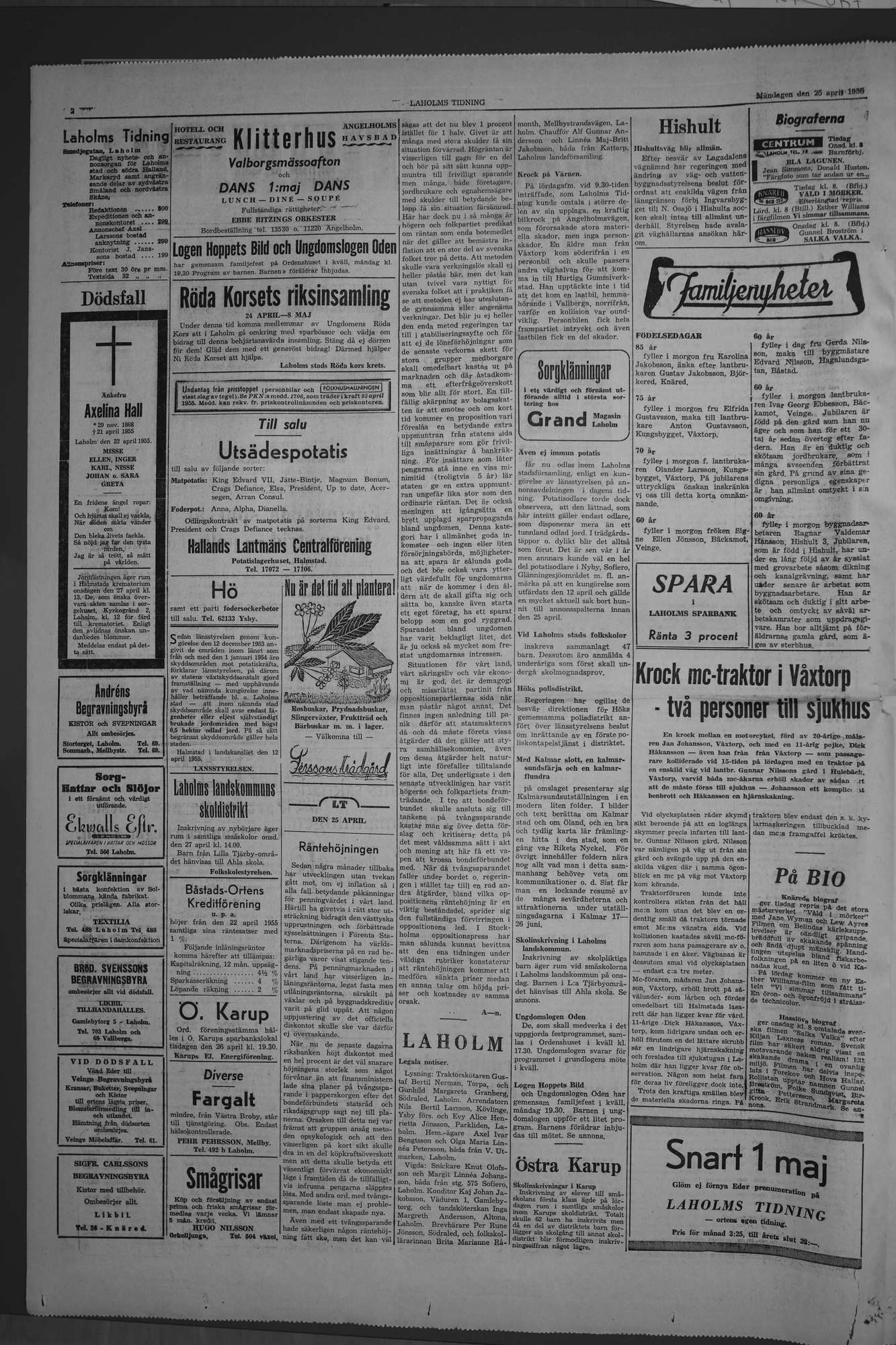 Laholms Tidning Måndag 25 april 1955, sida 2