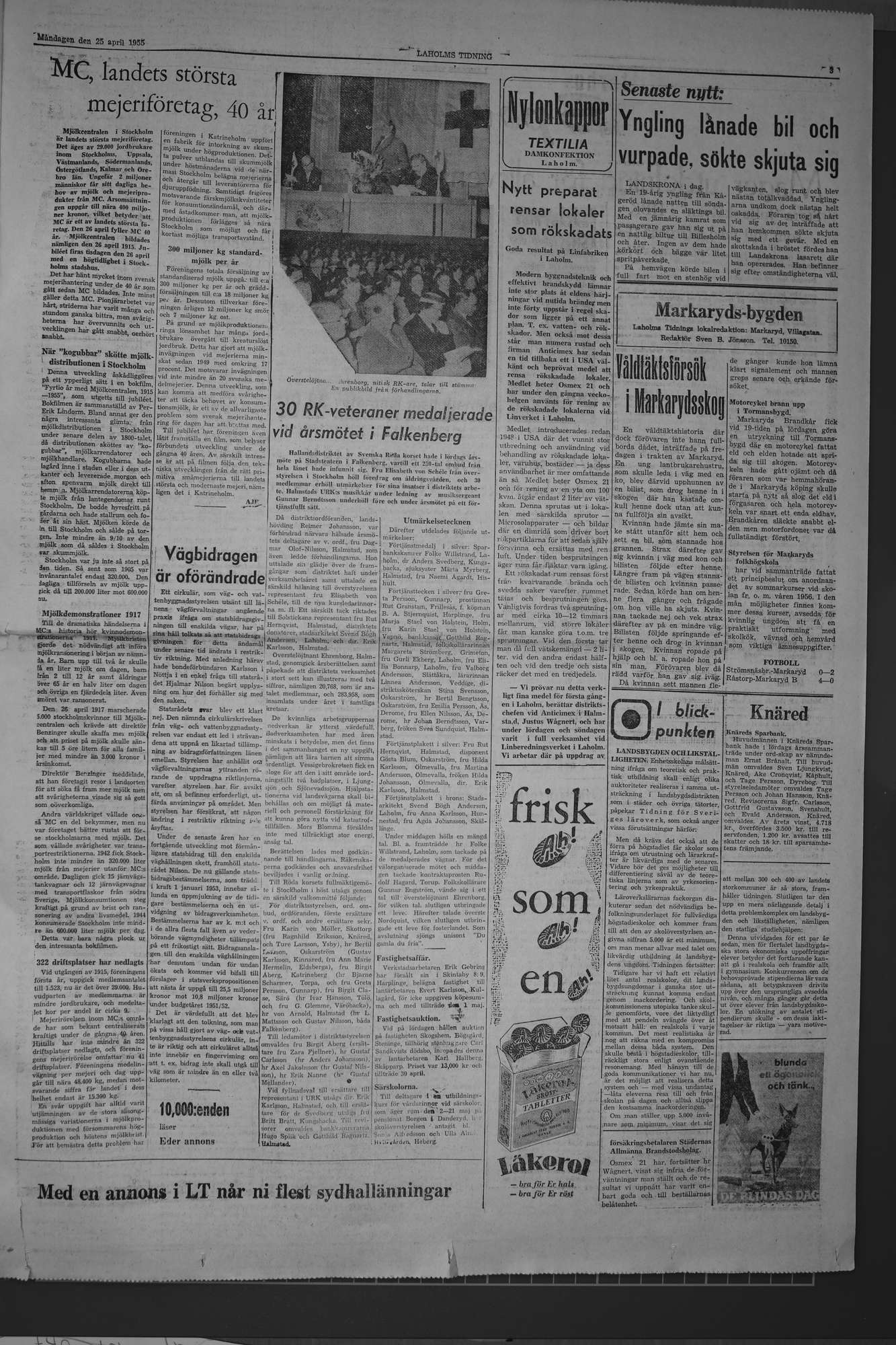 Laholms Tidning Måndag 25 april 1955, sida 3
