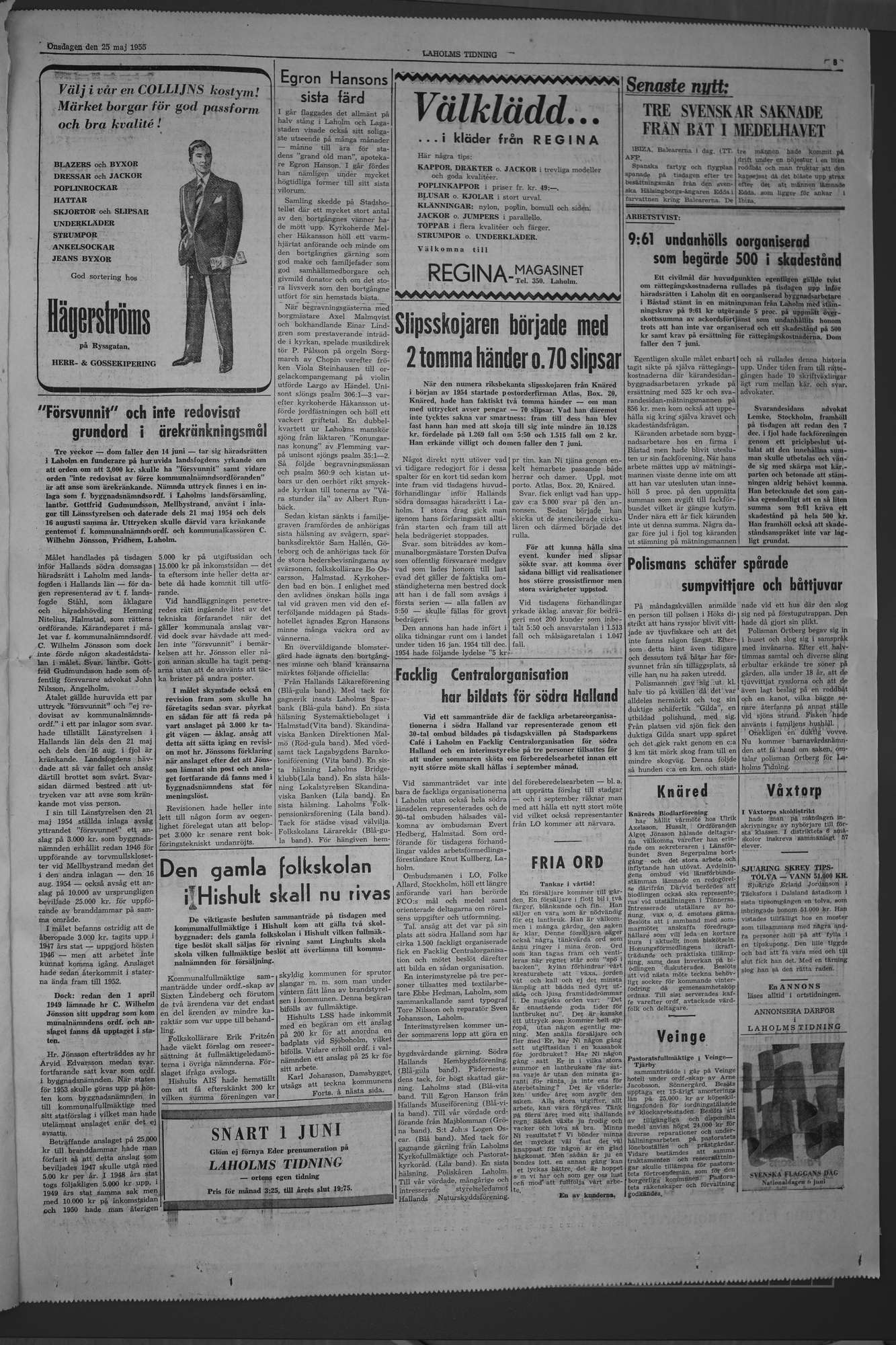 Laholms Tidning Onsdag 25 maj 1955, sida 3