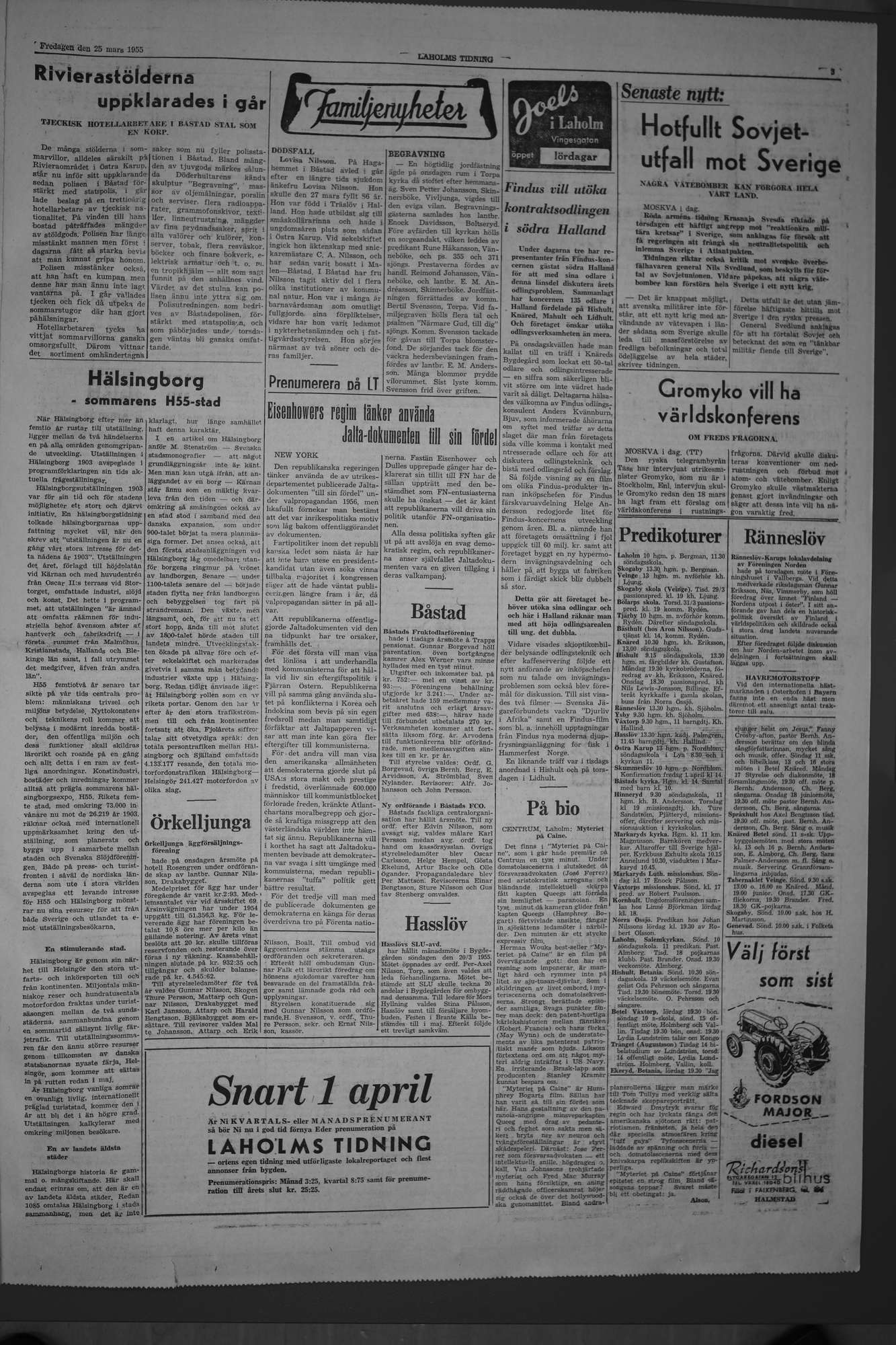 Laholms Tidning Fredag 25 mars 1955, sida 3