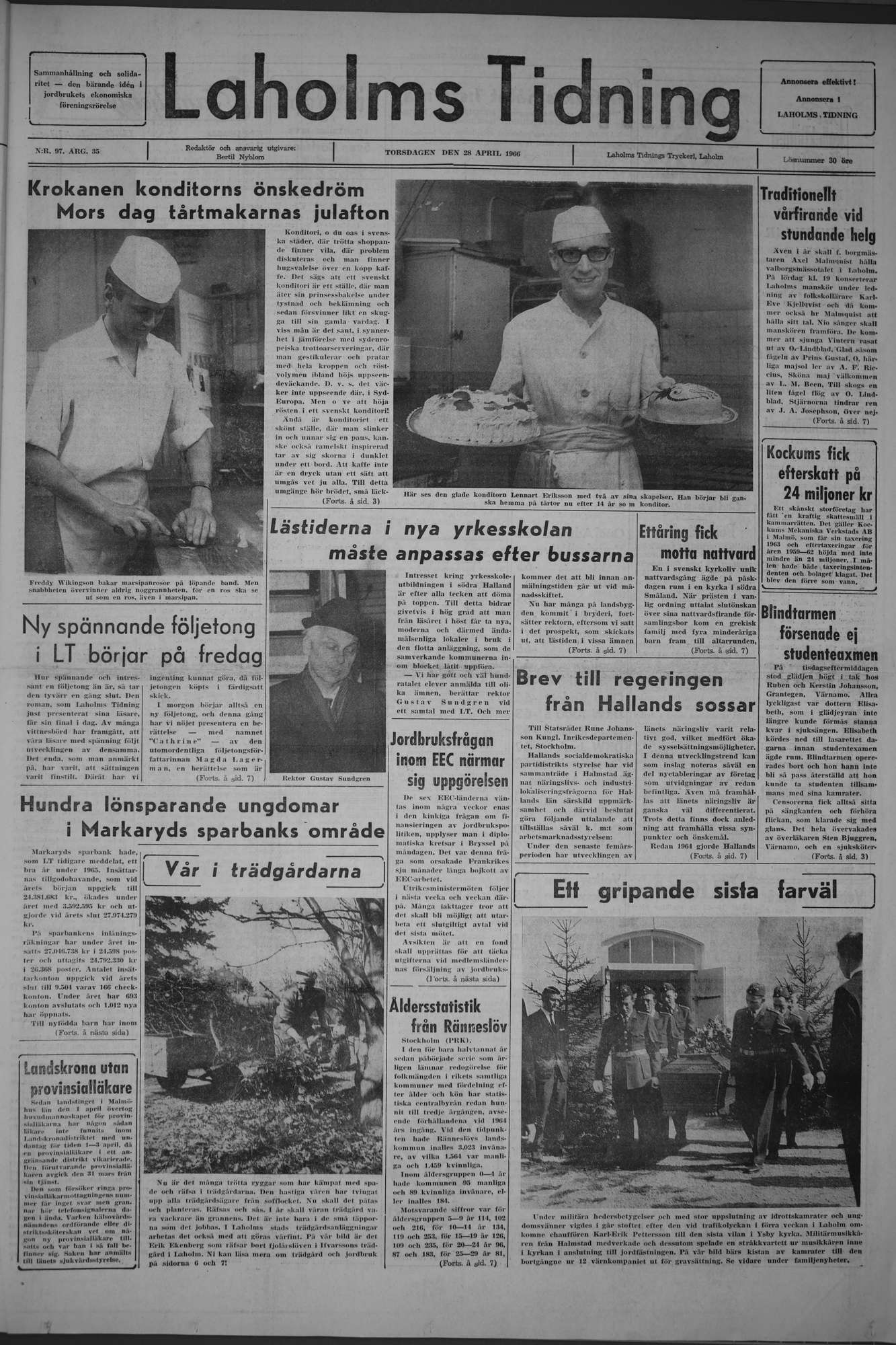 Laholms Tidning Torsdag 28 april 1966, sida 1