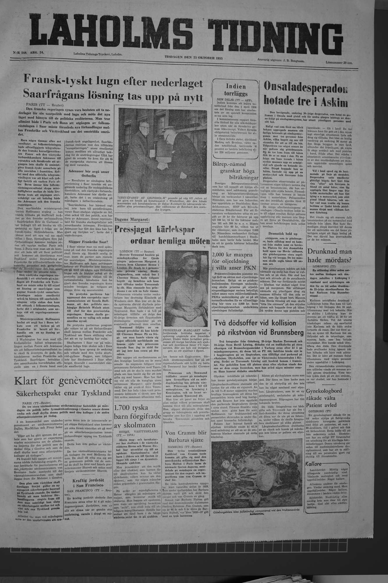 Laholms Tidning Tisdag 25 oktober 1955, sida 1