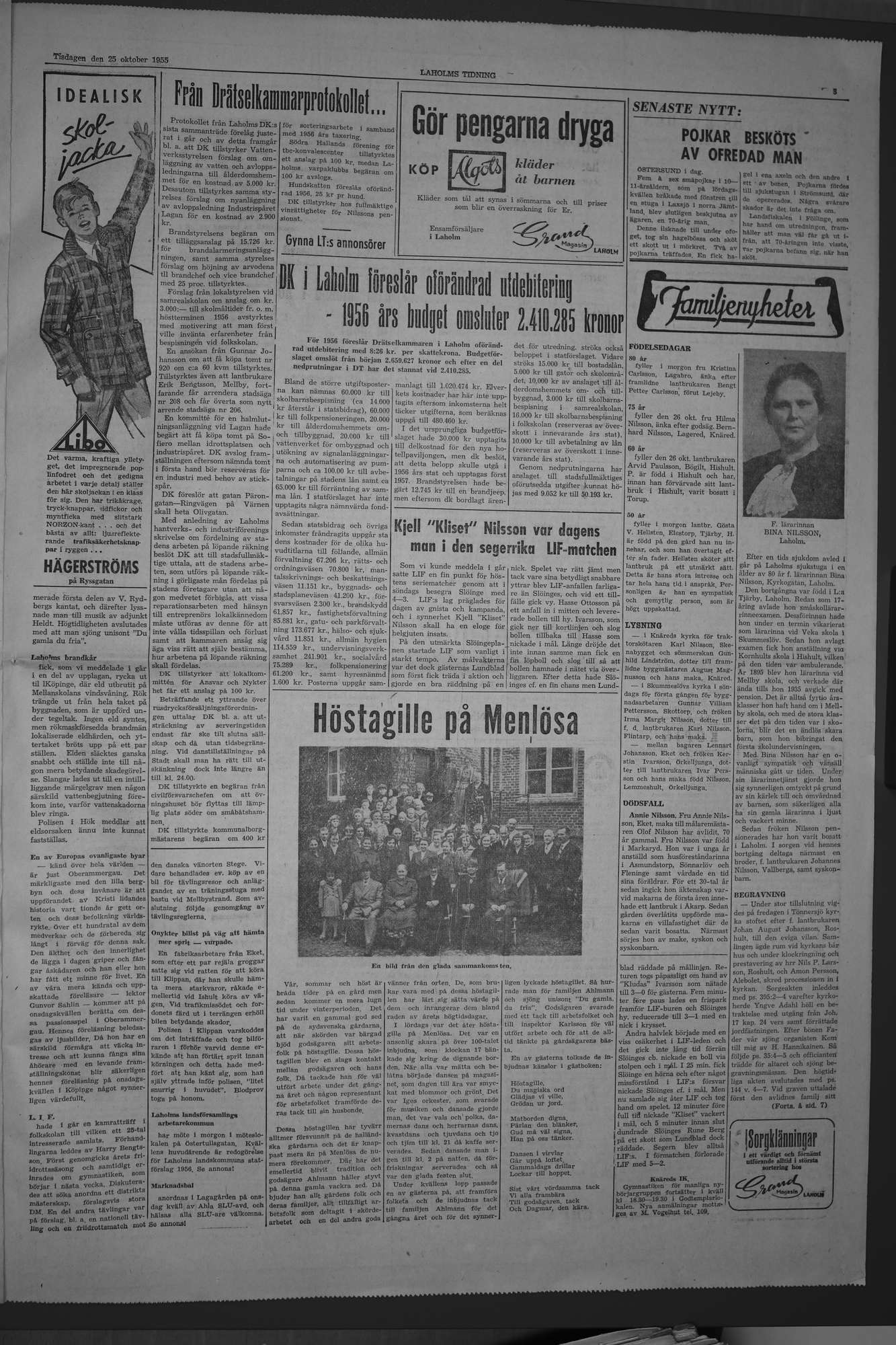 Laholms Tidning Tisdag 25 oktober 1955, sida 3