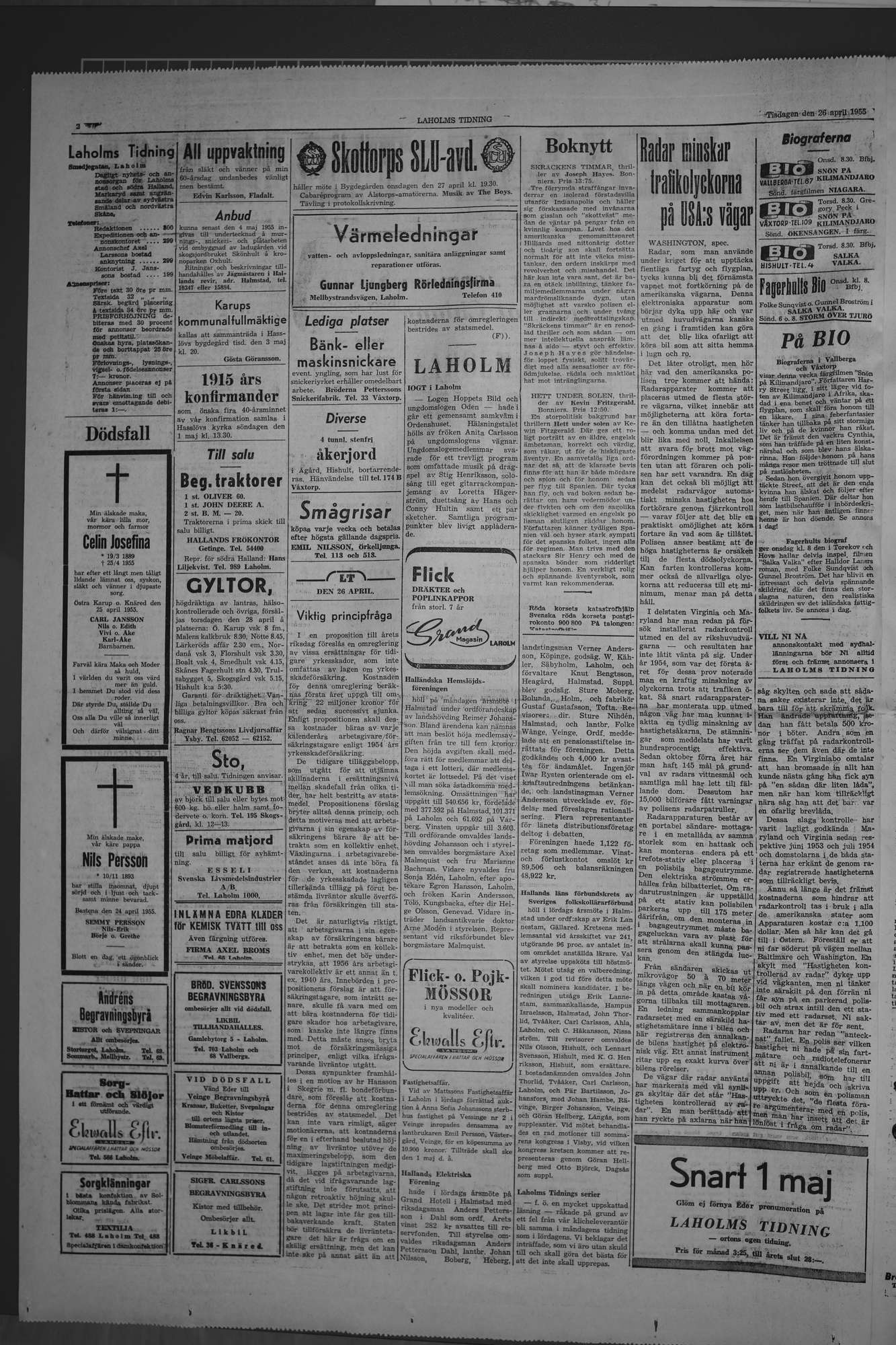 Laholms Tidning Tisdag 26 april 1955, sida 2