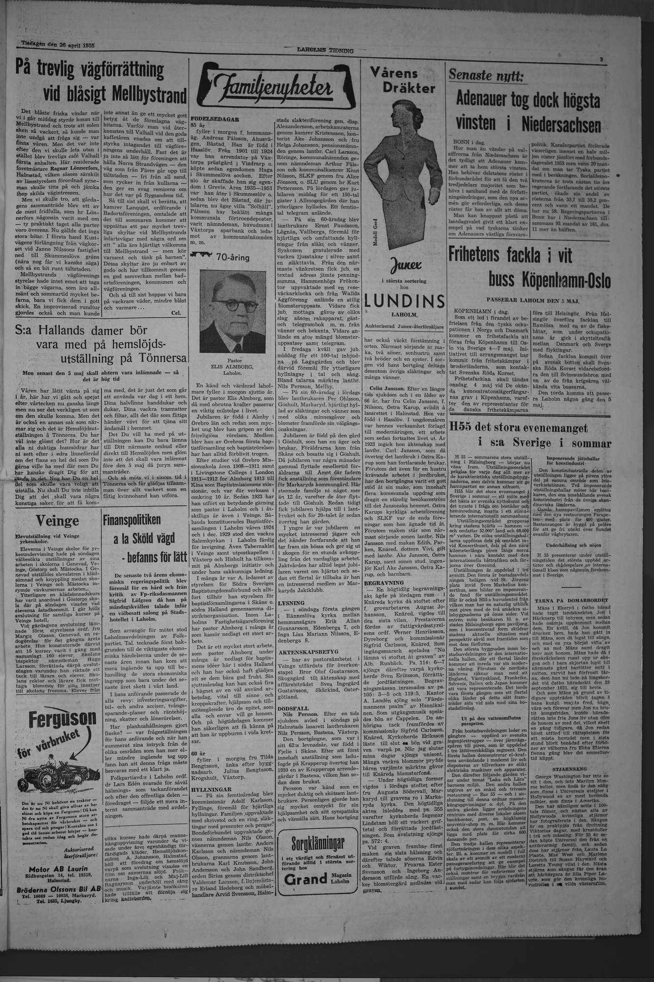 Laholms Tidning Tisdag 26 april 1955, sida 3