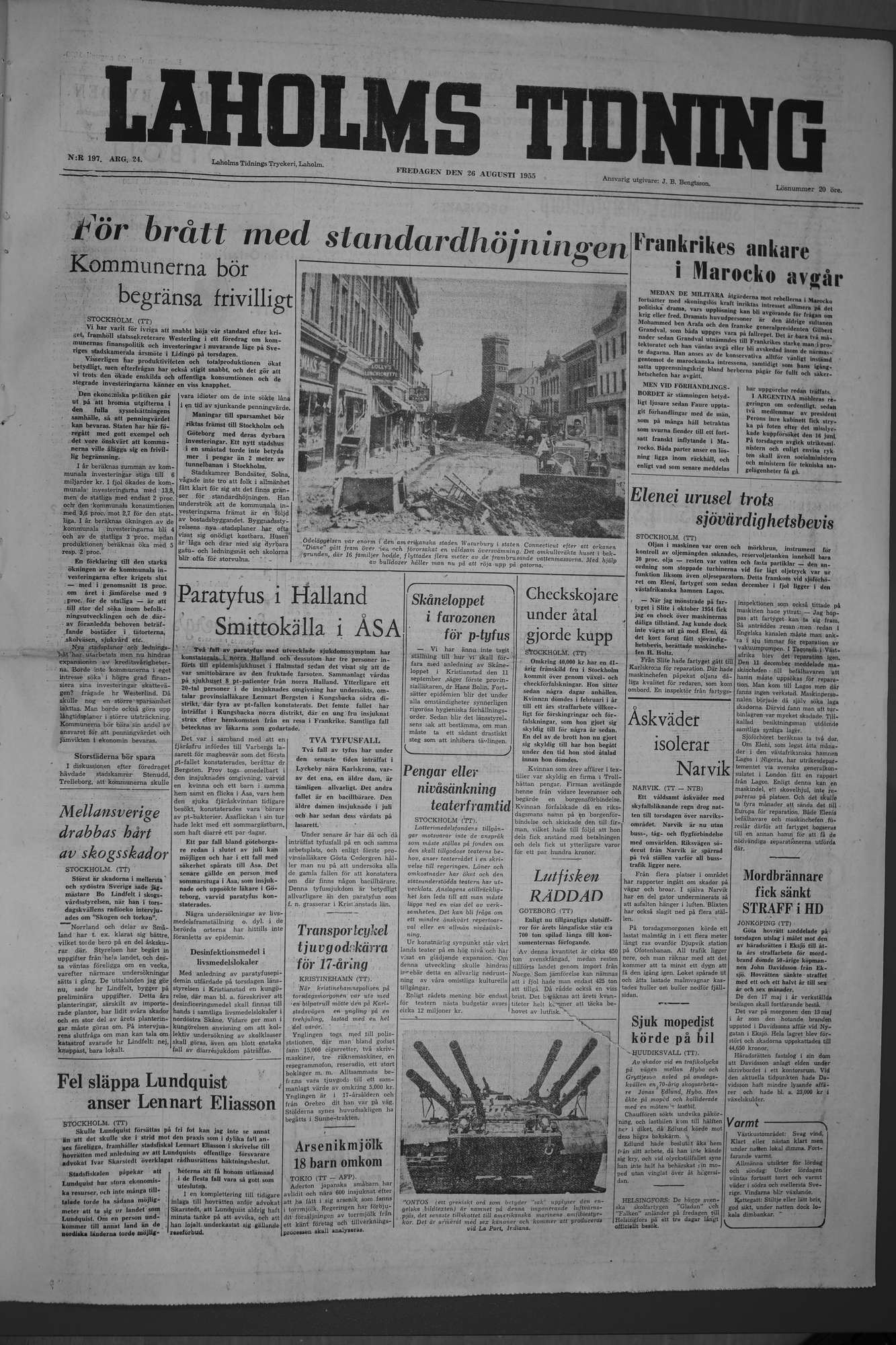 Laholms Tidning Fredag 26 augusti 1955, sida 1