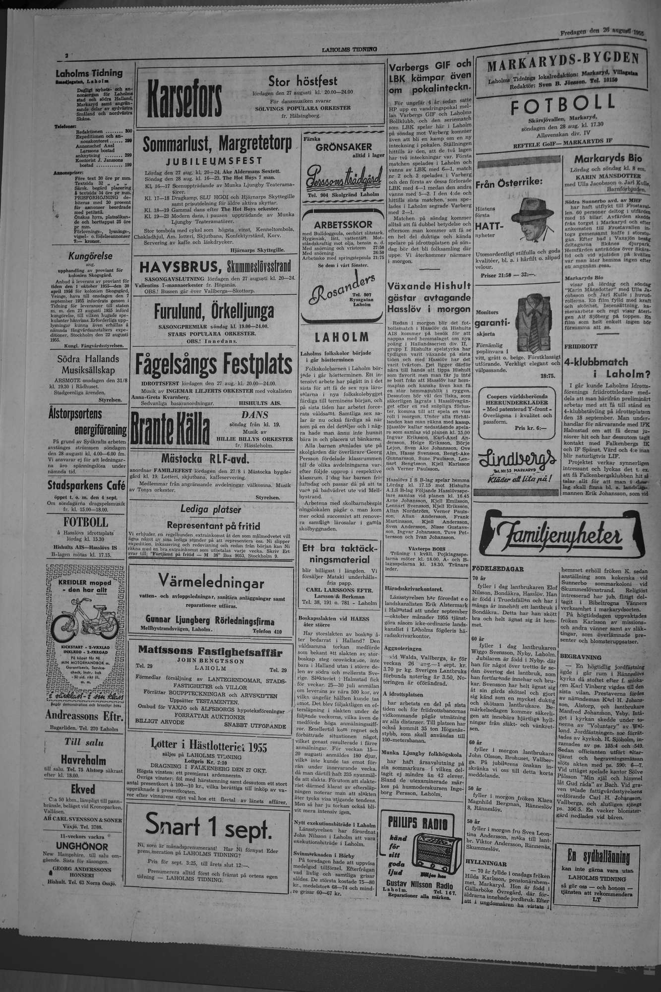 Laholms Tidning Fredag 26 augusti 1955, sida 2