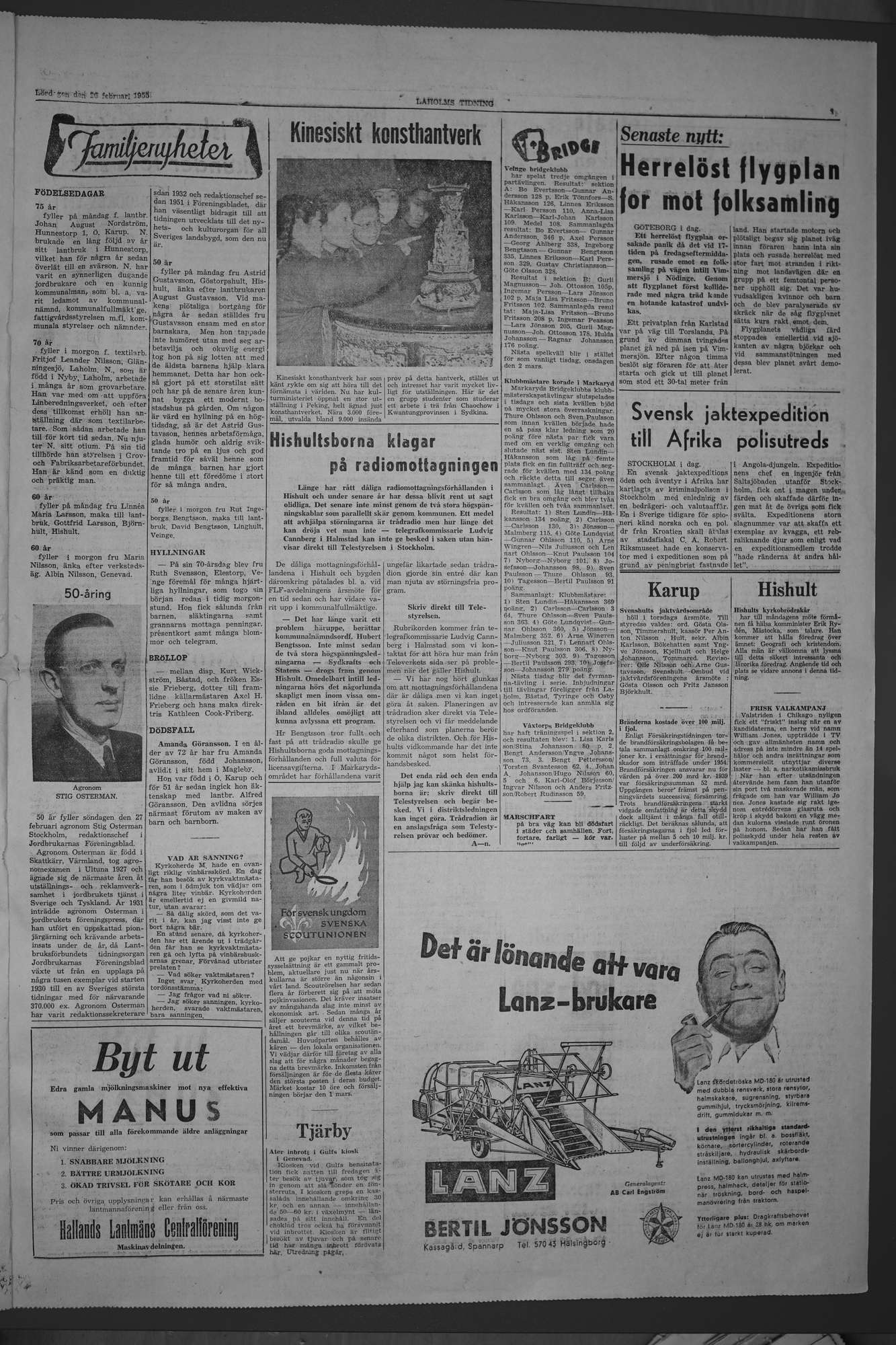 Laholms Tidning Lördag 26 februari 1955, sida 3