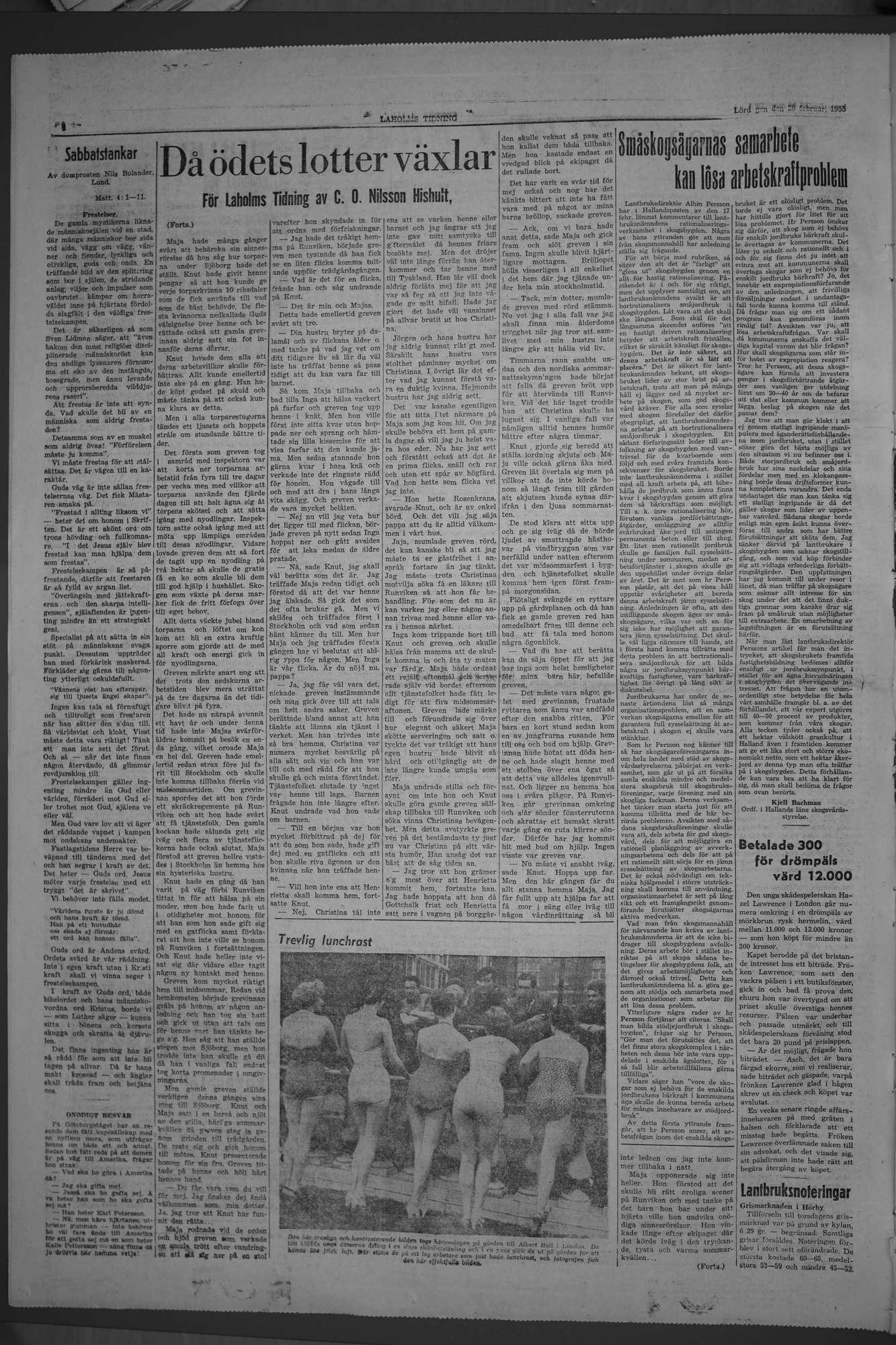 Laholms Tidning Lördag 26 februari 1955, sida 6