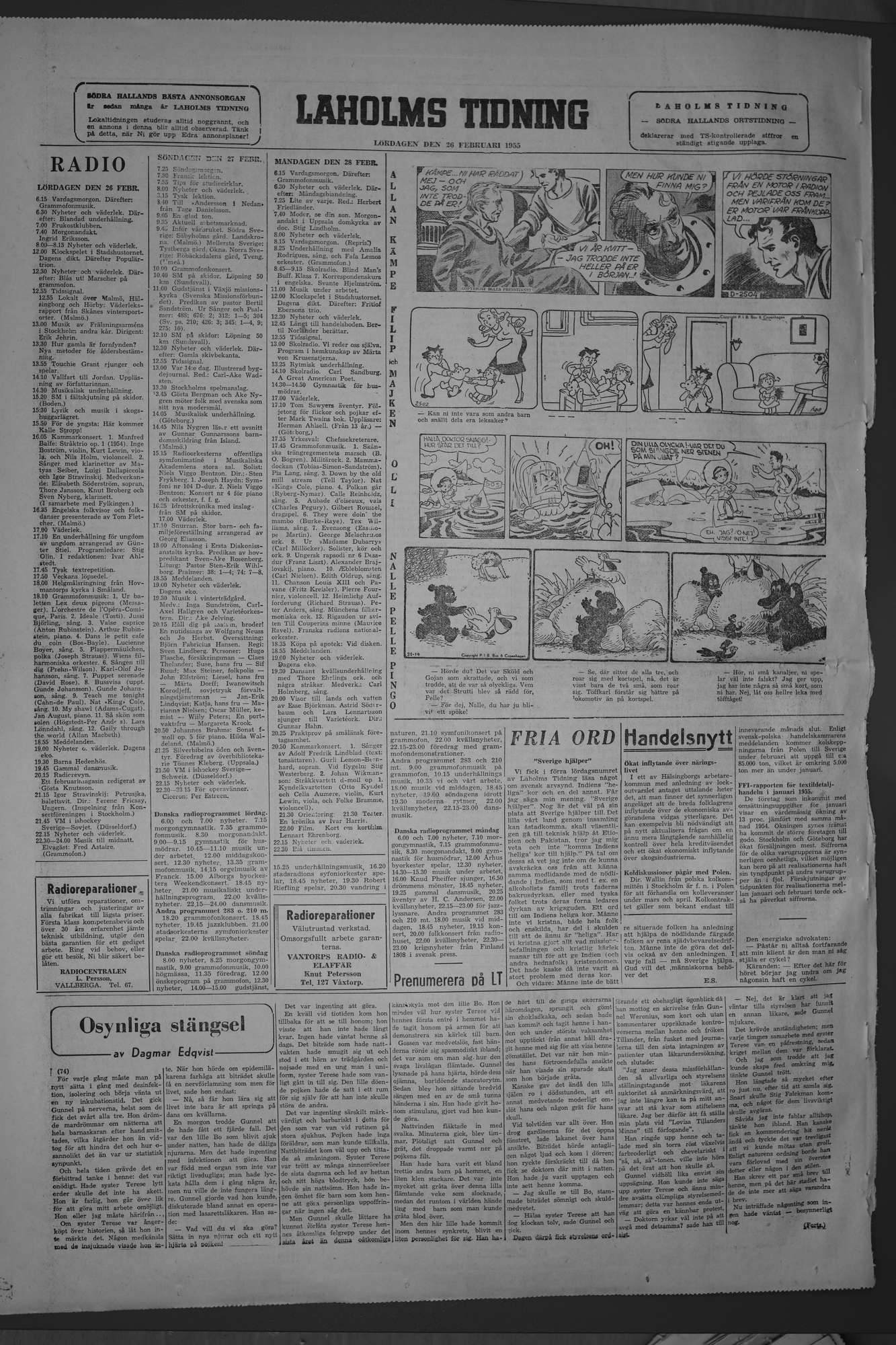 Laholms Tidning Lördag 26 februari 1955, sida 8