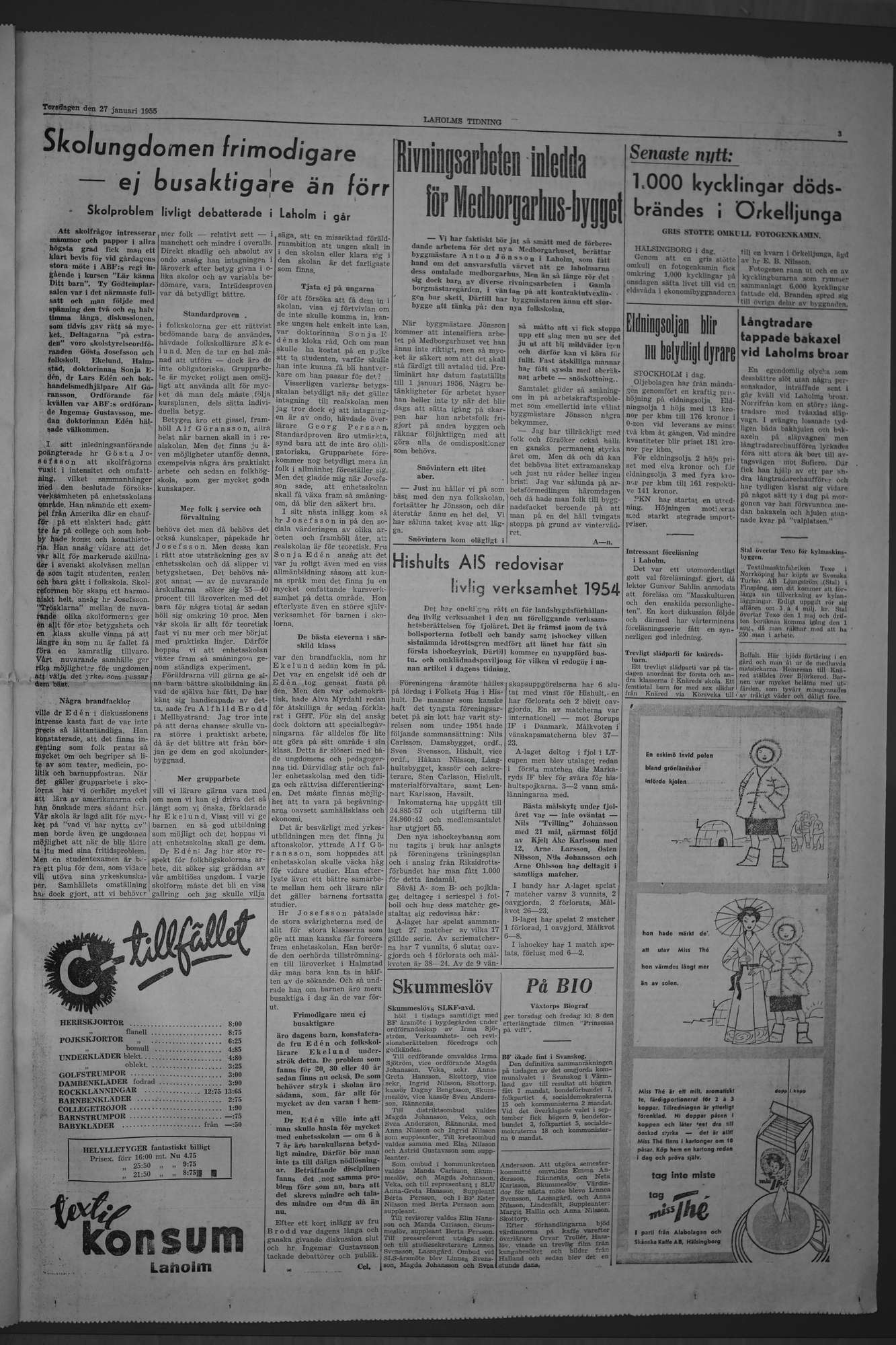 Laholms Tidning Torsdag 27 januari 1955, sida 3