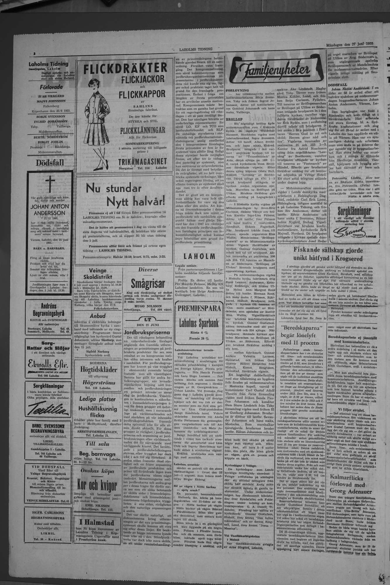 Laholms Tidning Måndag 27 juni 1955, sida 2