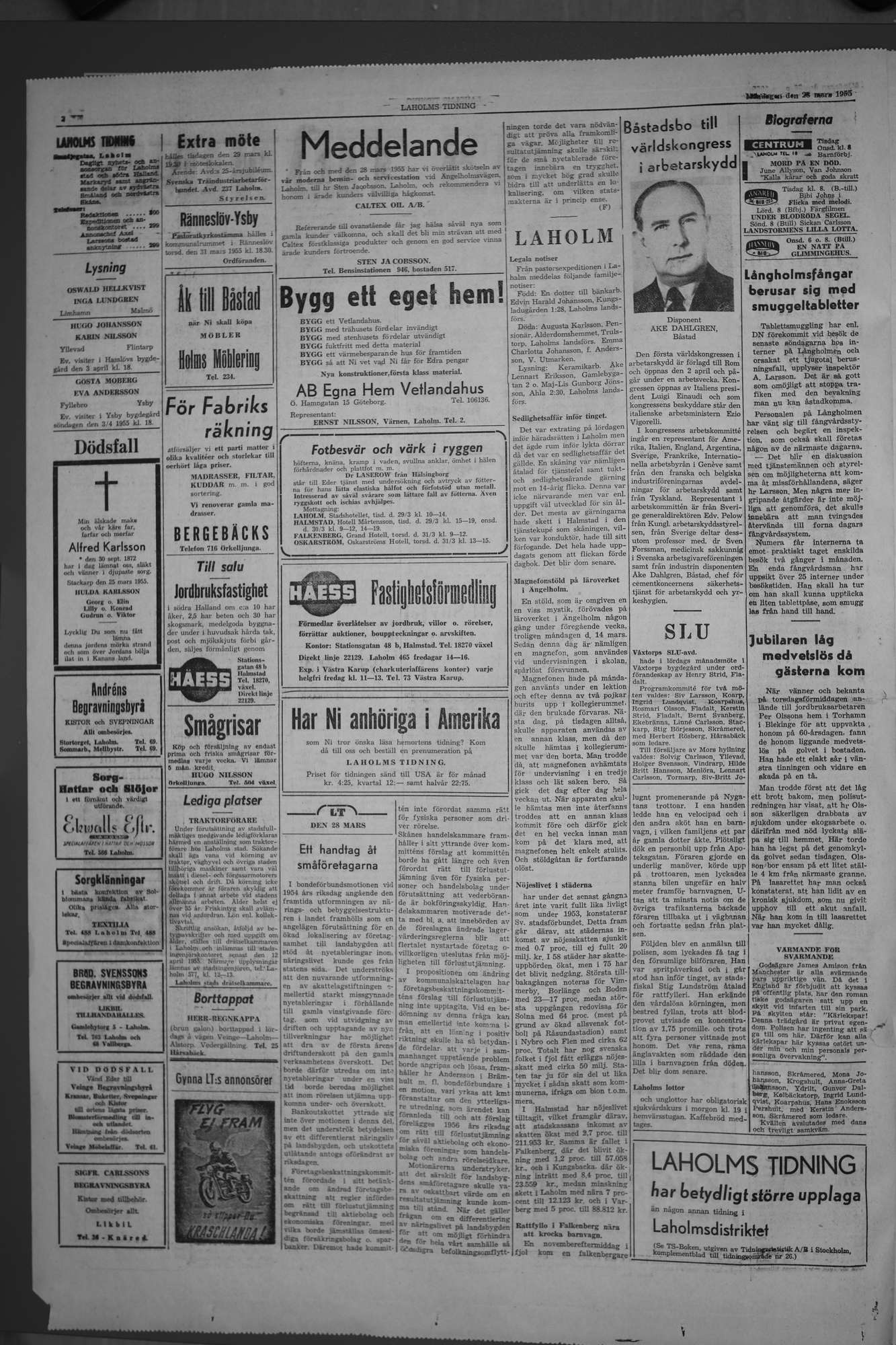 Laholms Tidning Måndag 28 mars 1955, sida 2