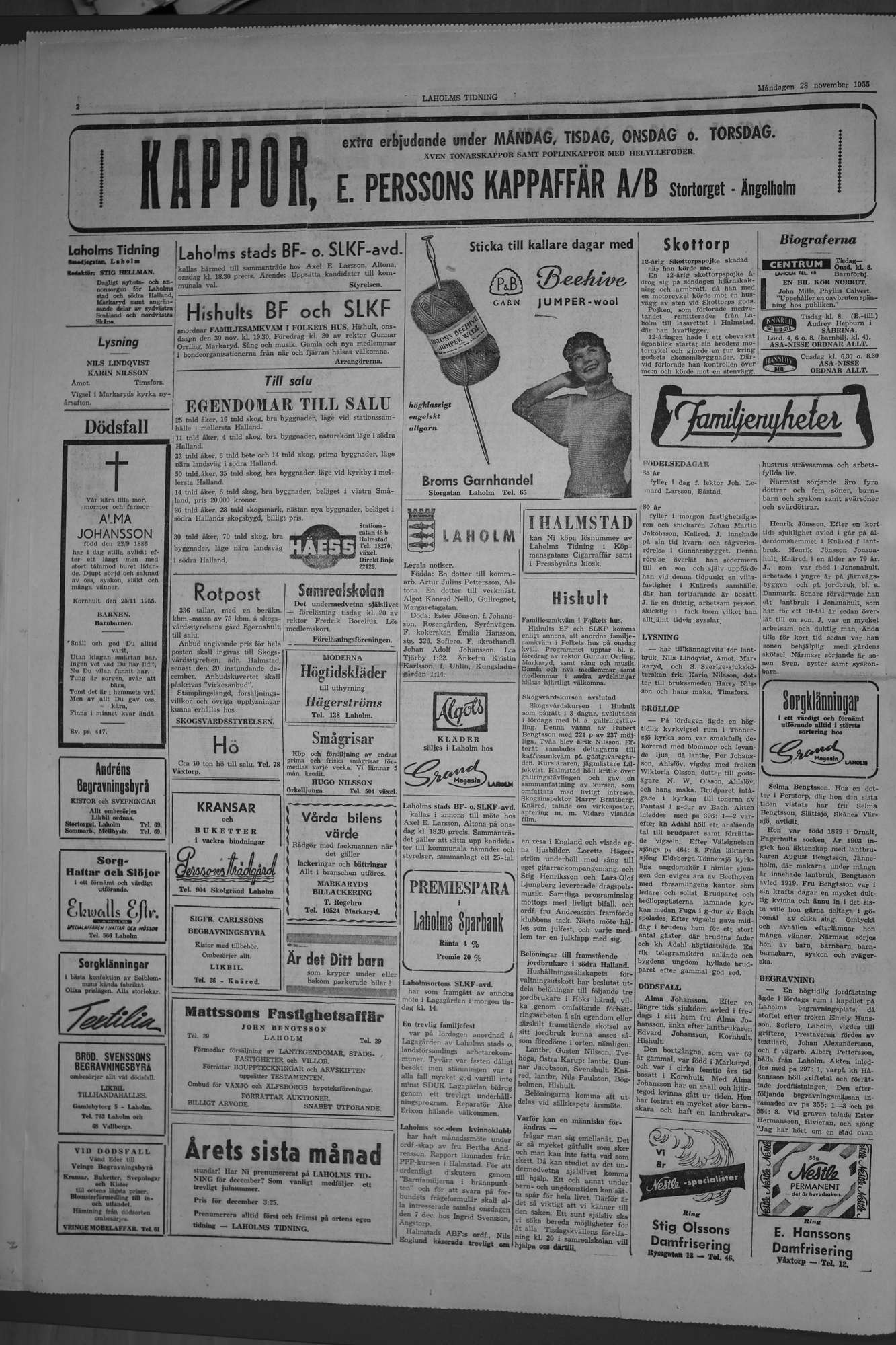 Laholms Tidning Måndag 28 november 1955, sida 2