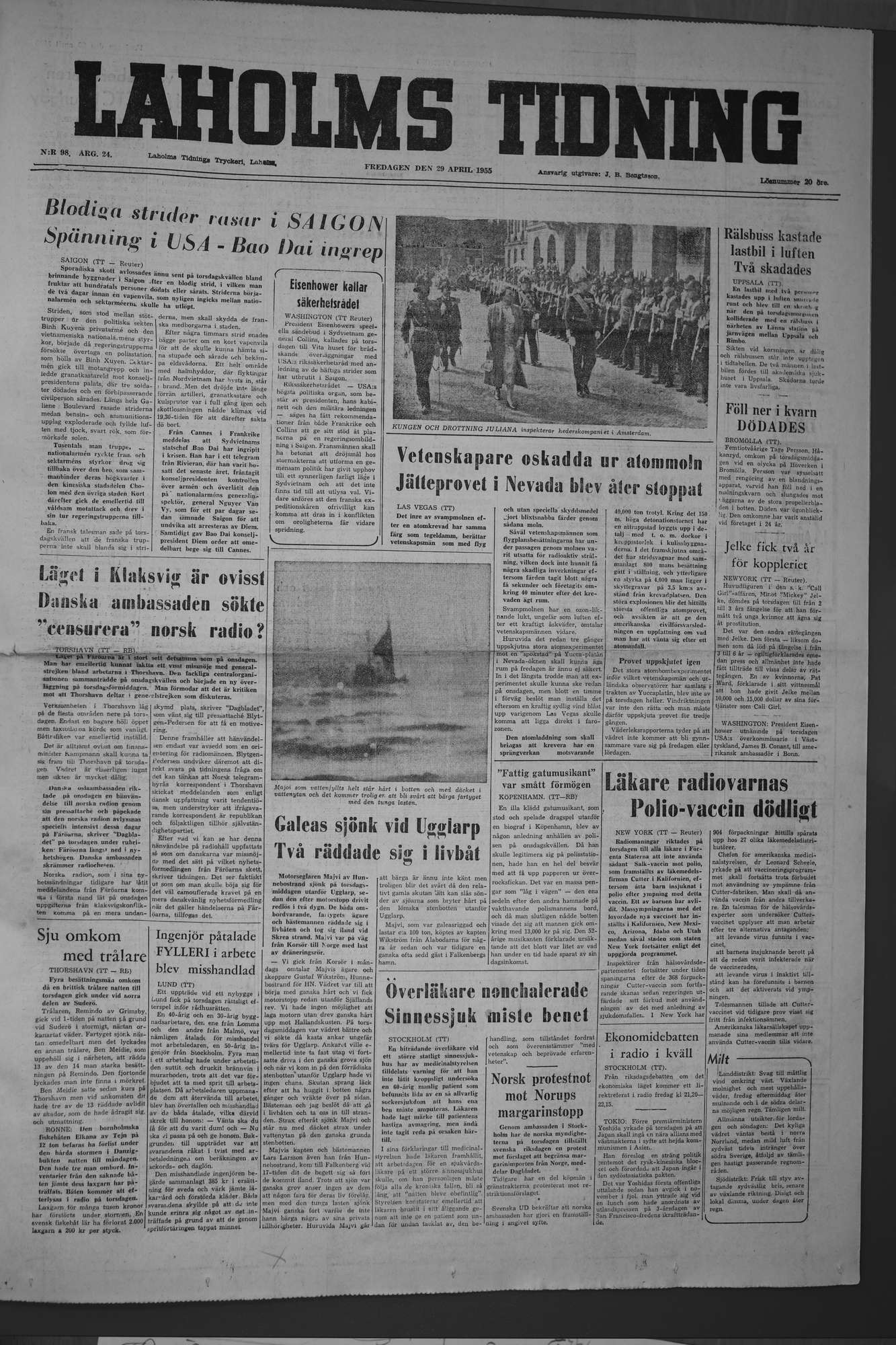 Laholms Tidning Fredag 29 april 1955, sida 1