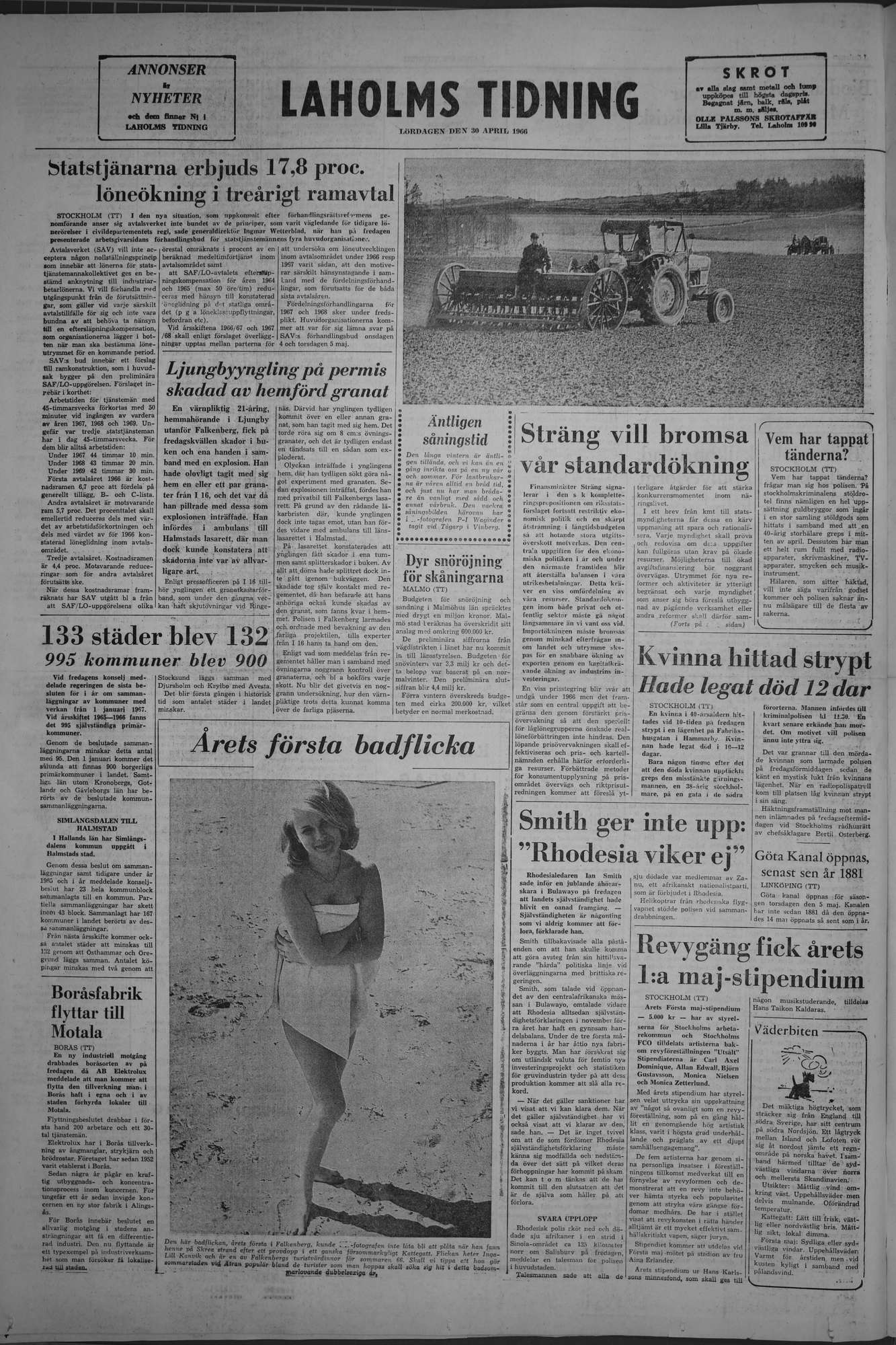 Laholms Tidning Lördag 30 april 1966, sida 8