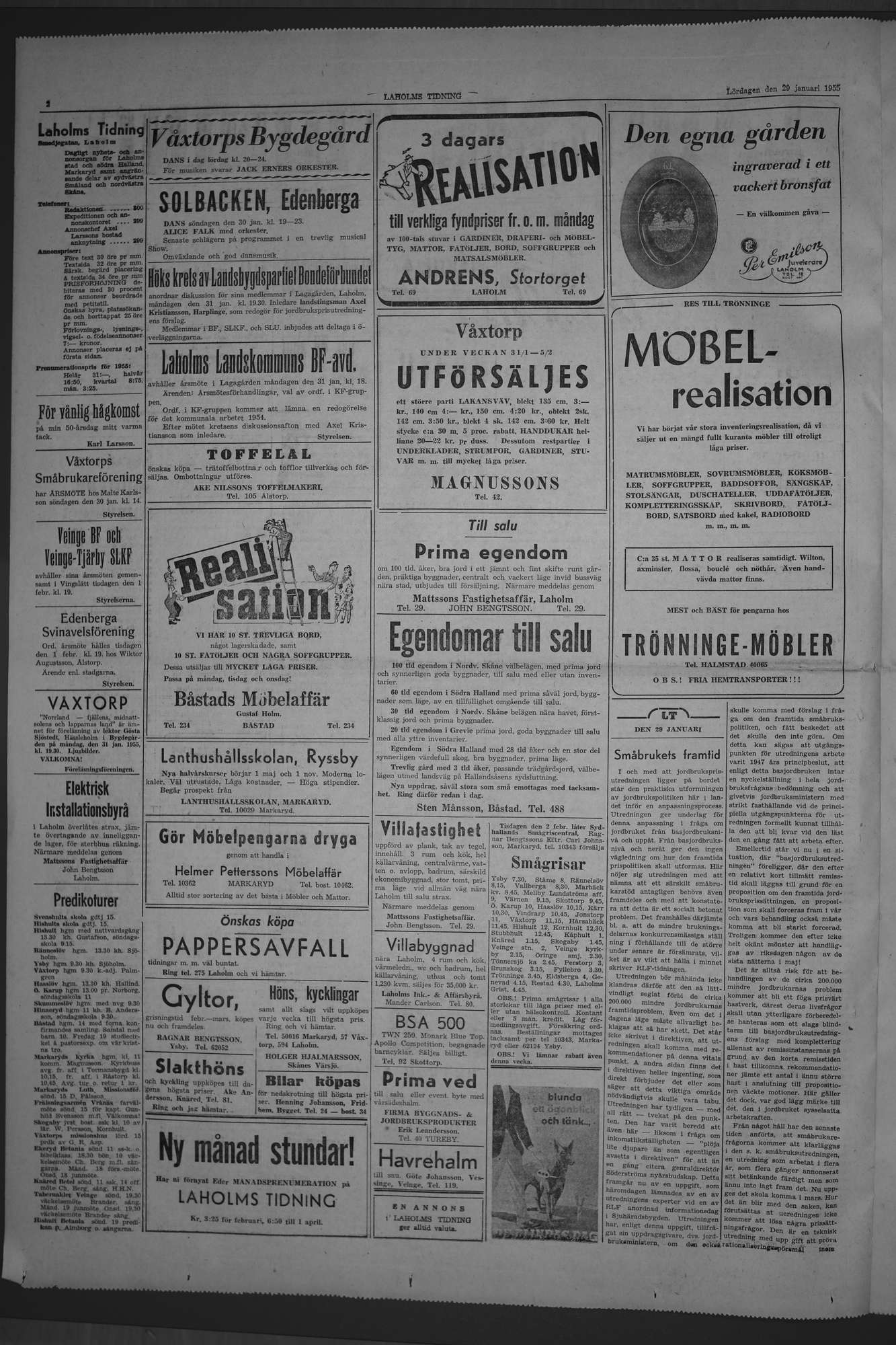 Laholms Tidning Lördag 29 januari 1955, sida 2