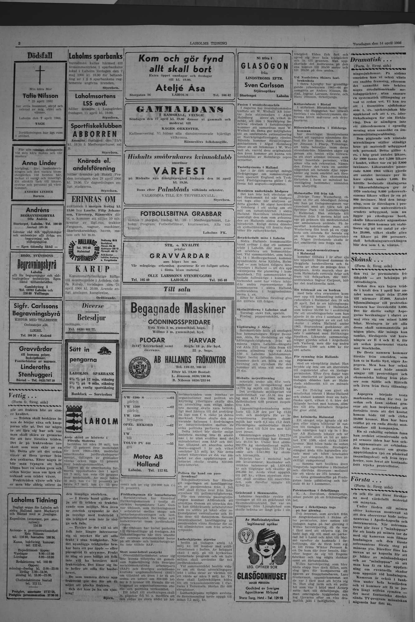 Laholms Tidning Torsdag 14 april 1966, sida 2