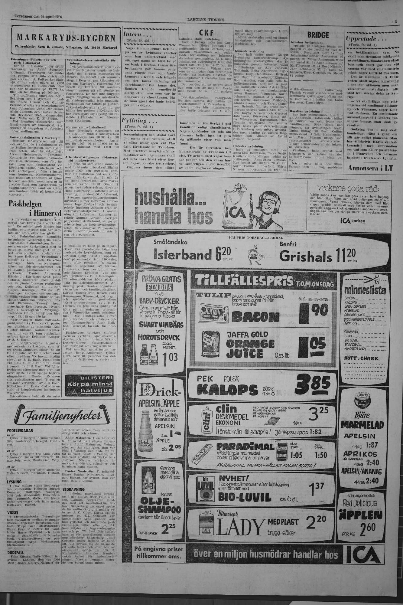 Laholms Tidning Torsdag 14 april 1966, sida 3