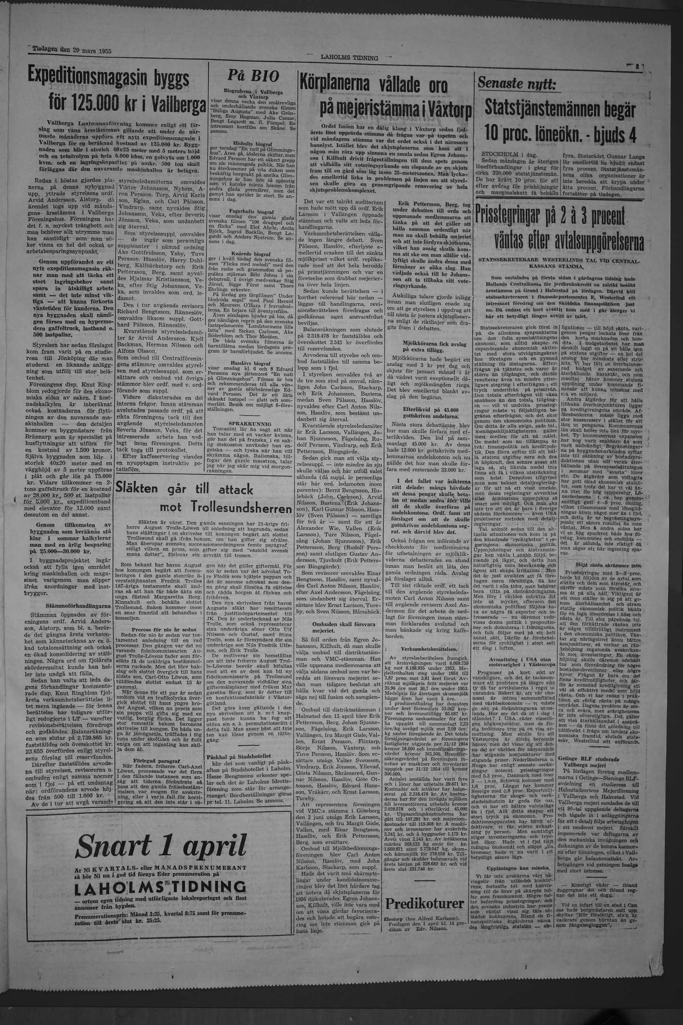 Laholms Tidning Tisdag 29 mars 1955, sida 3