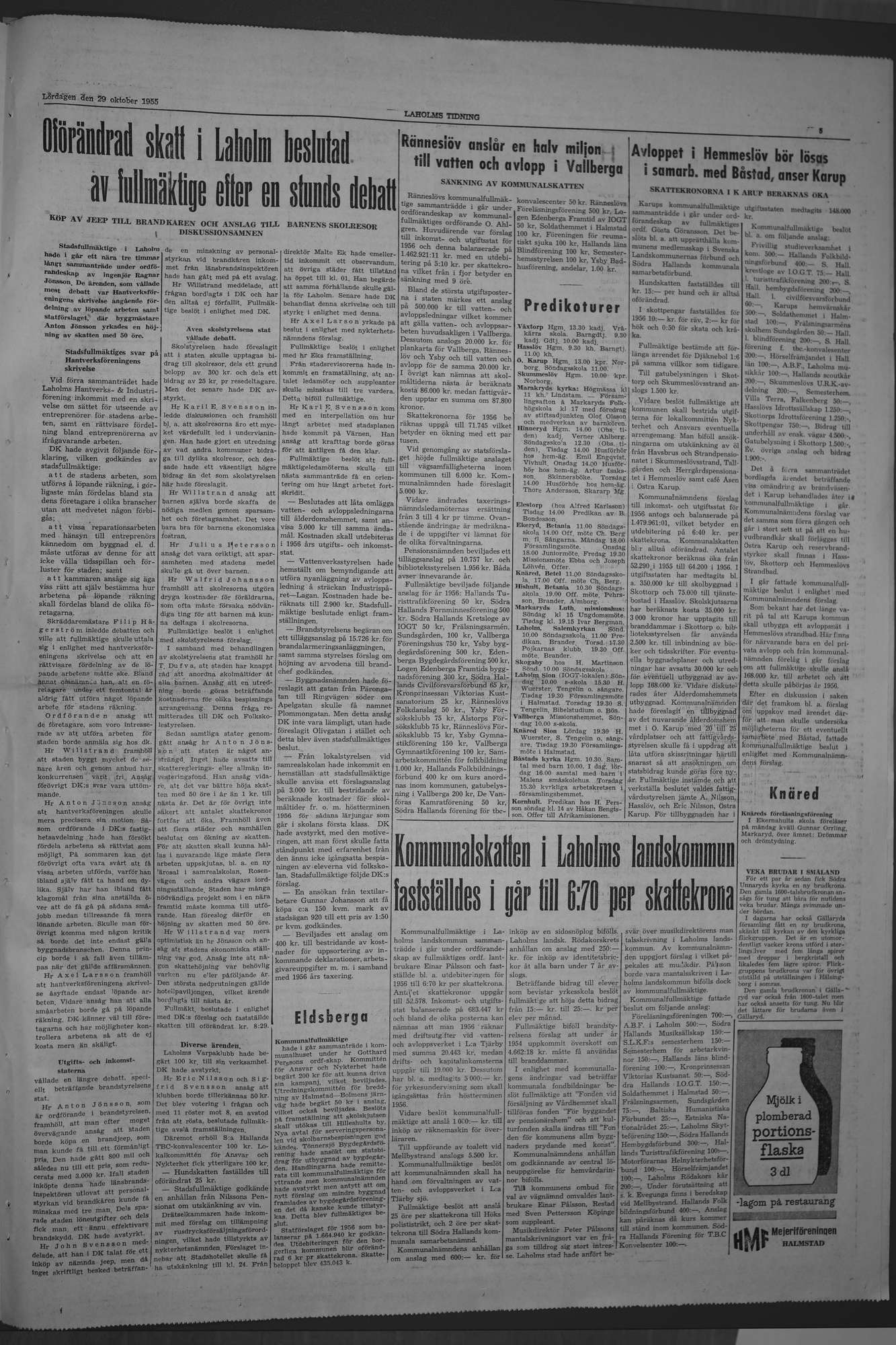 Laholms Tidning Lördag 29 oktober 1955, sida 5