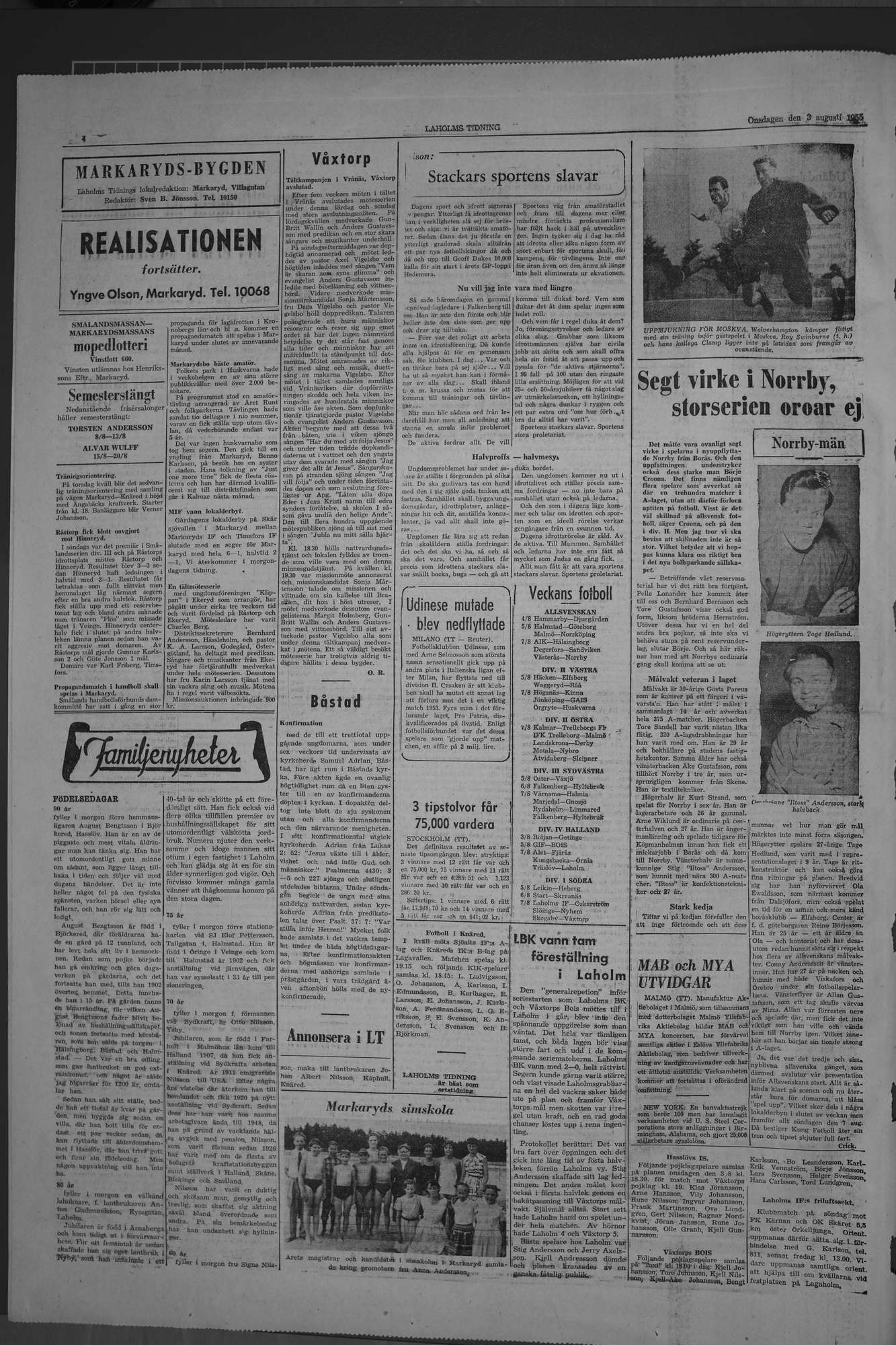 Laholms Tidning Onsdag 3 augusti 1955, sida 4