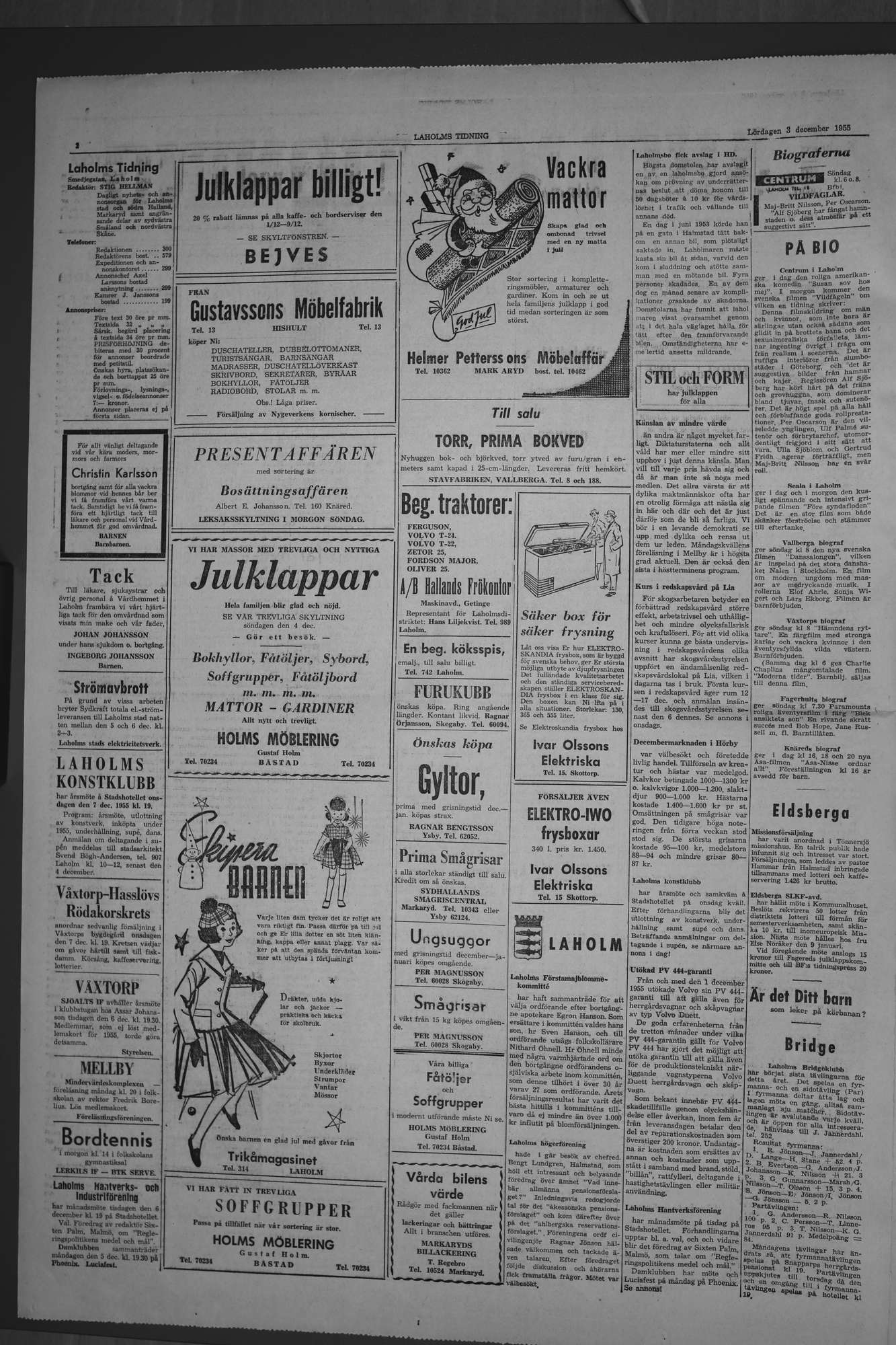 Laholms Tidning Lördag 3 december 1955, sida 2