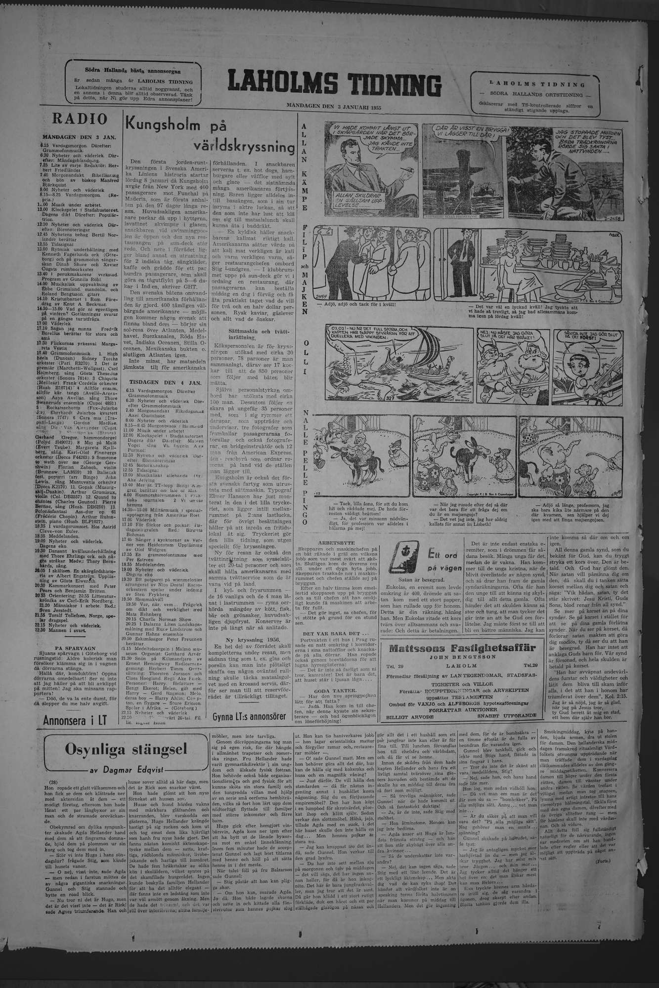 Laholms Tidning Måndag 3 januari 1955, sida 8