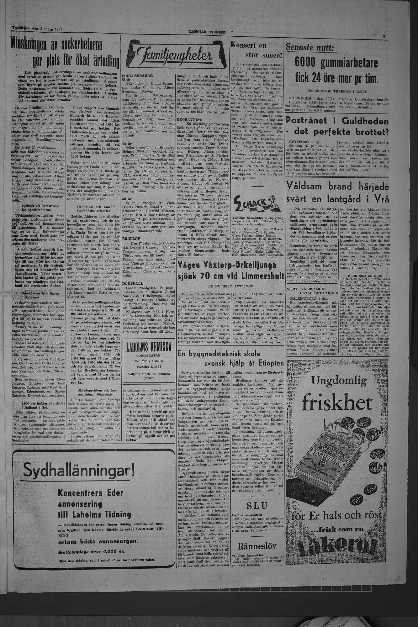 Laholms Tidning Torsdag 3 mars 1955, sida 3