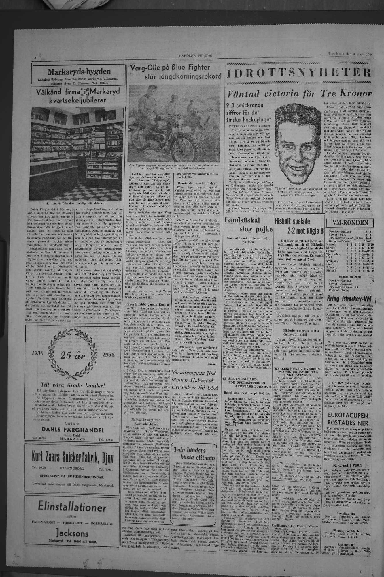 Laholms Tidning Torsdag 3 mars 1955, sida 4