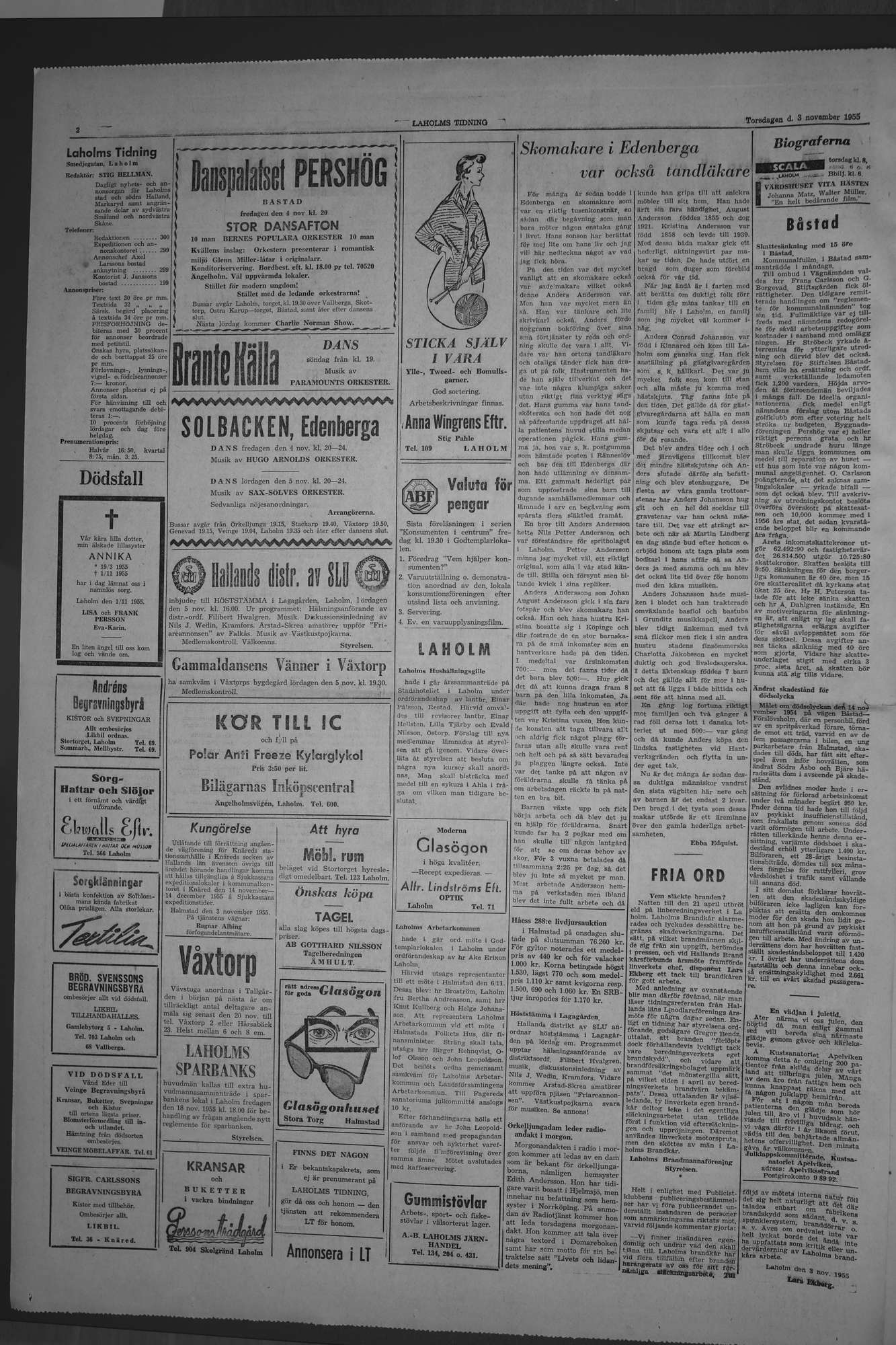 Laholms Tidning Torsdag 3 november 1955, sida 2