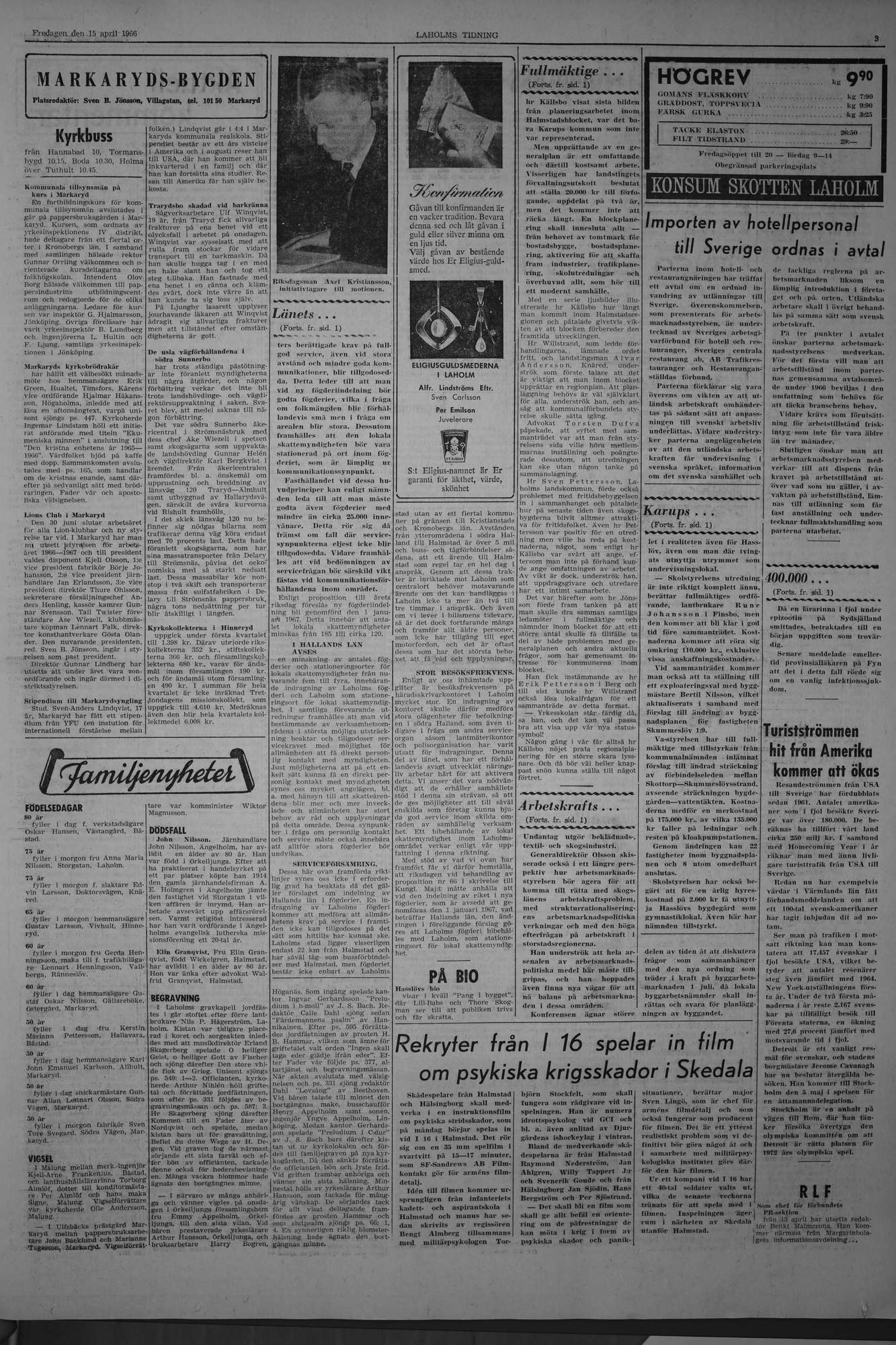 Laholms Tidning Fredag 15 april 1966, sida 3