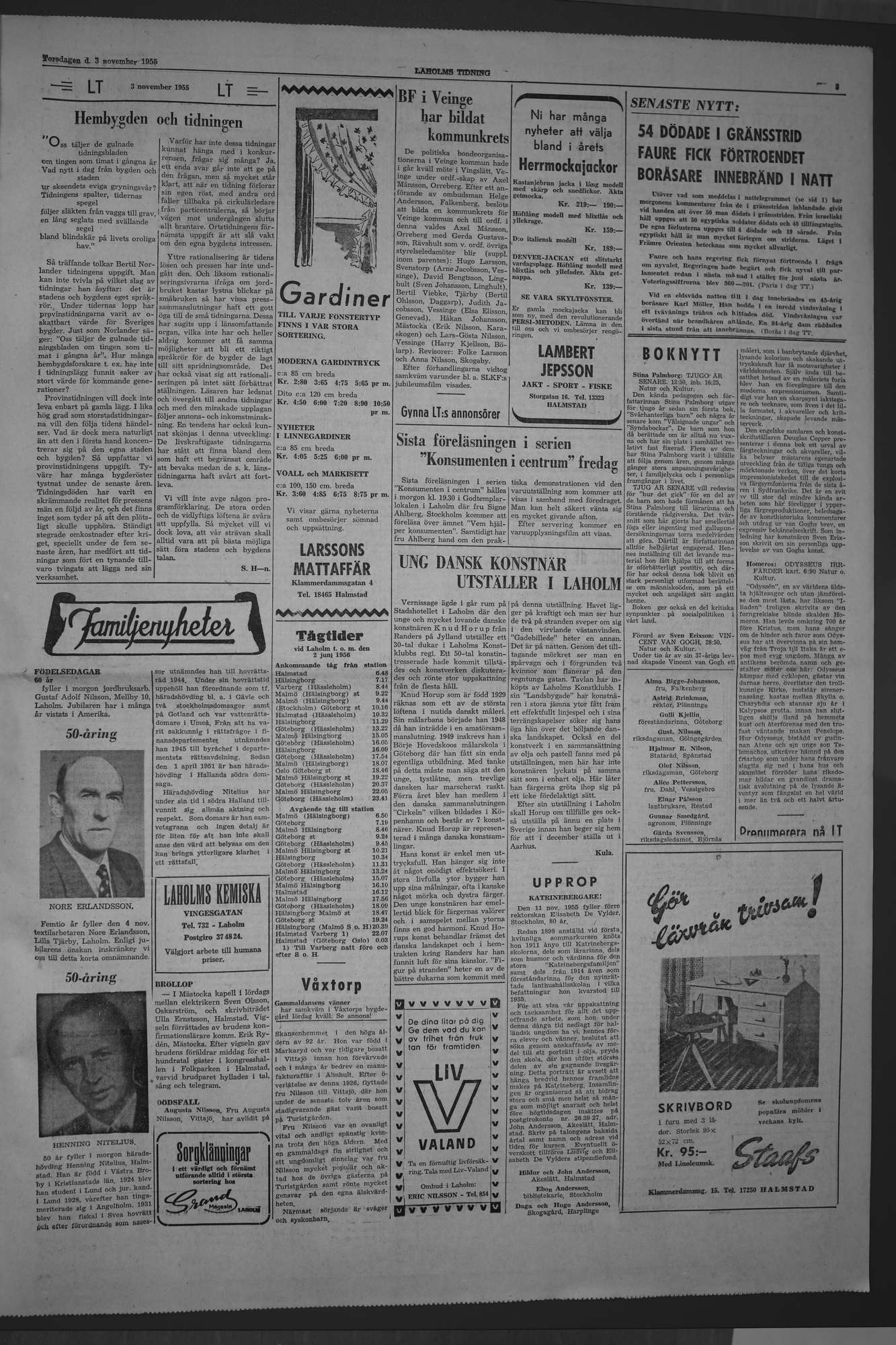Laholms Tidning Torsdag 3 november 1955, sida 3