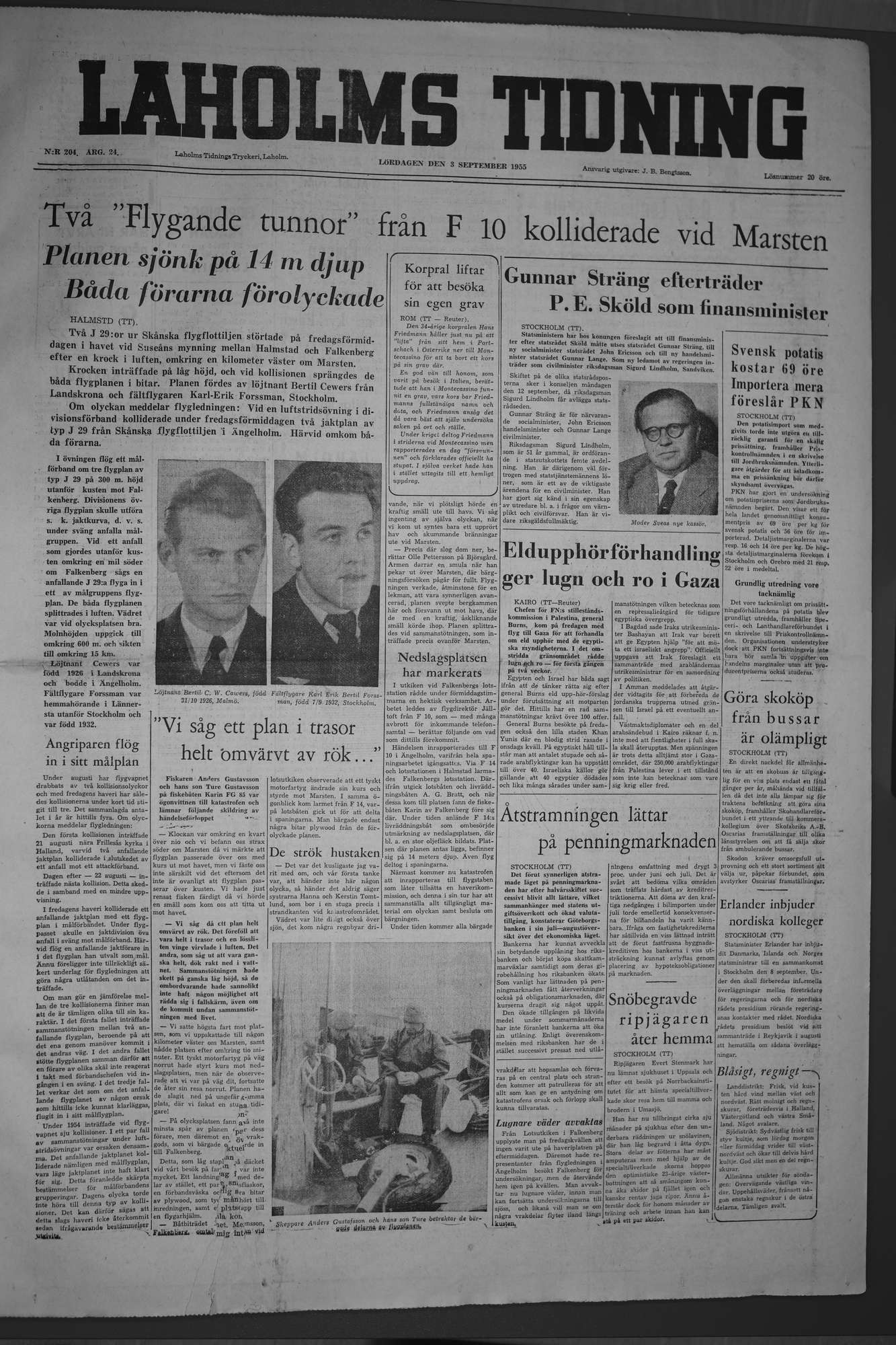 Laholms Tidning Lördag 3 september 1955, sida 1