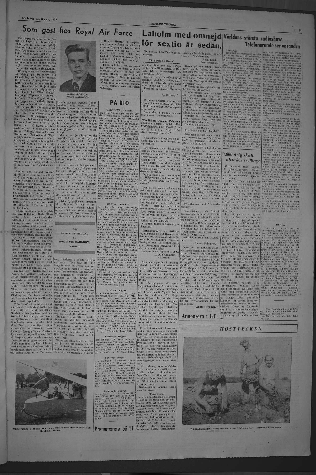 Laholms Tidning Lördag 3 september 1955, sida 5