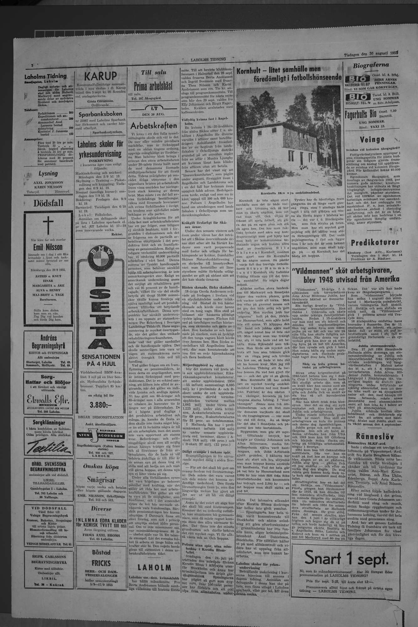 Laholms Tidning Tisdag 30 augusti 1955, sida 2