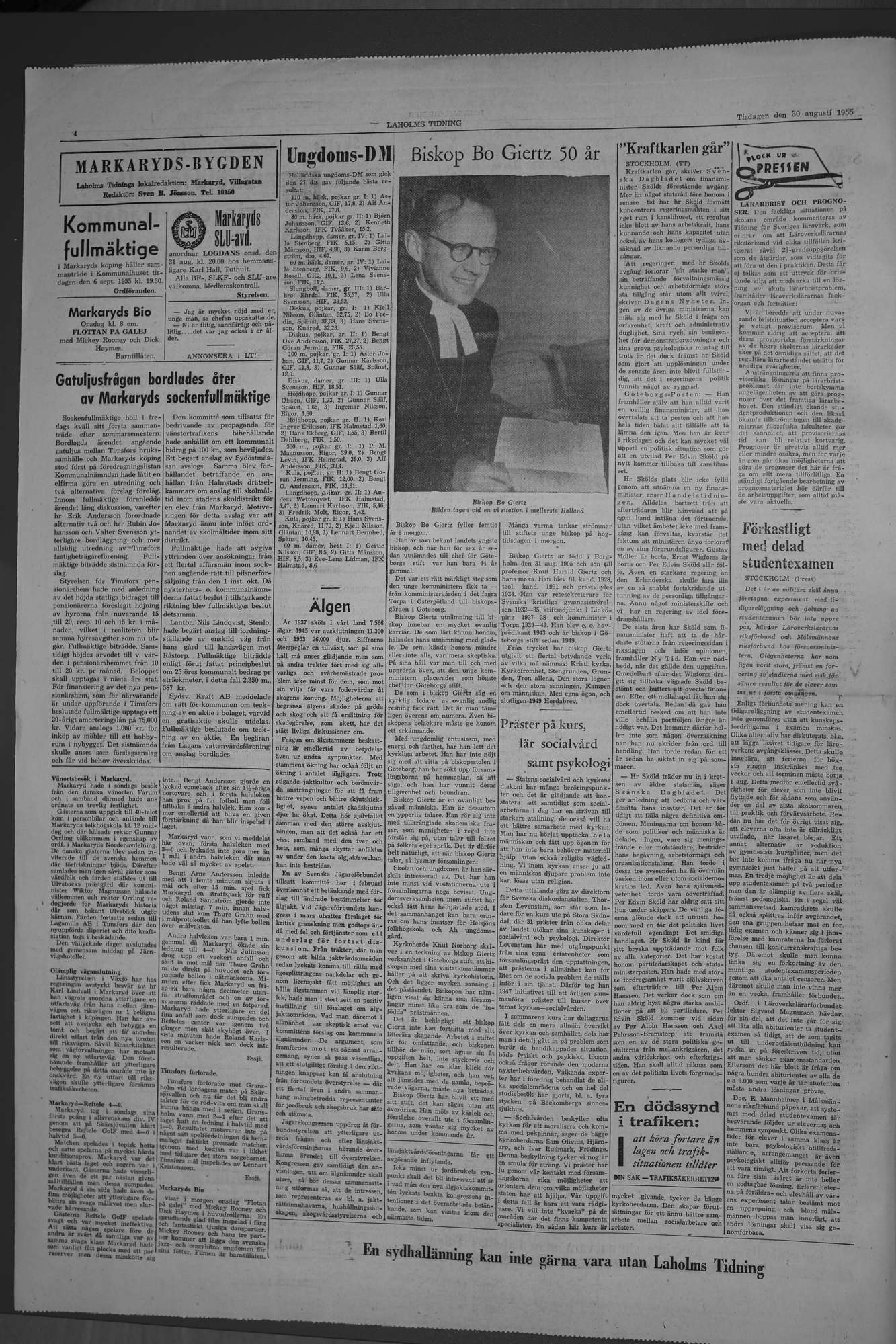 Laholms Tidning Tisdag 30 augusti 1955, sida 4