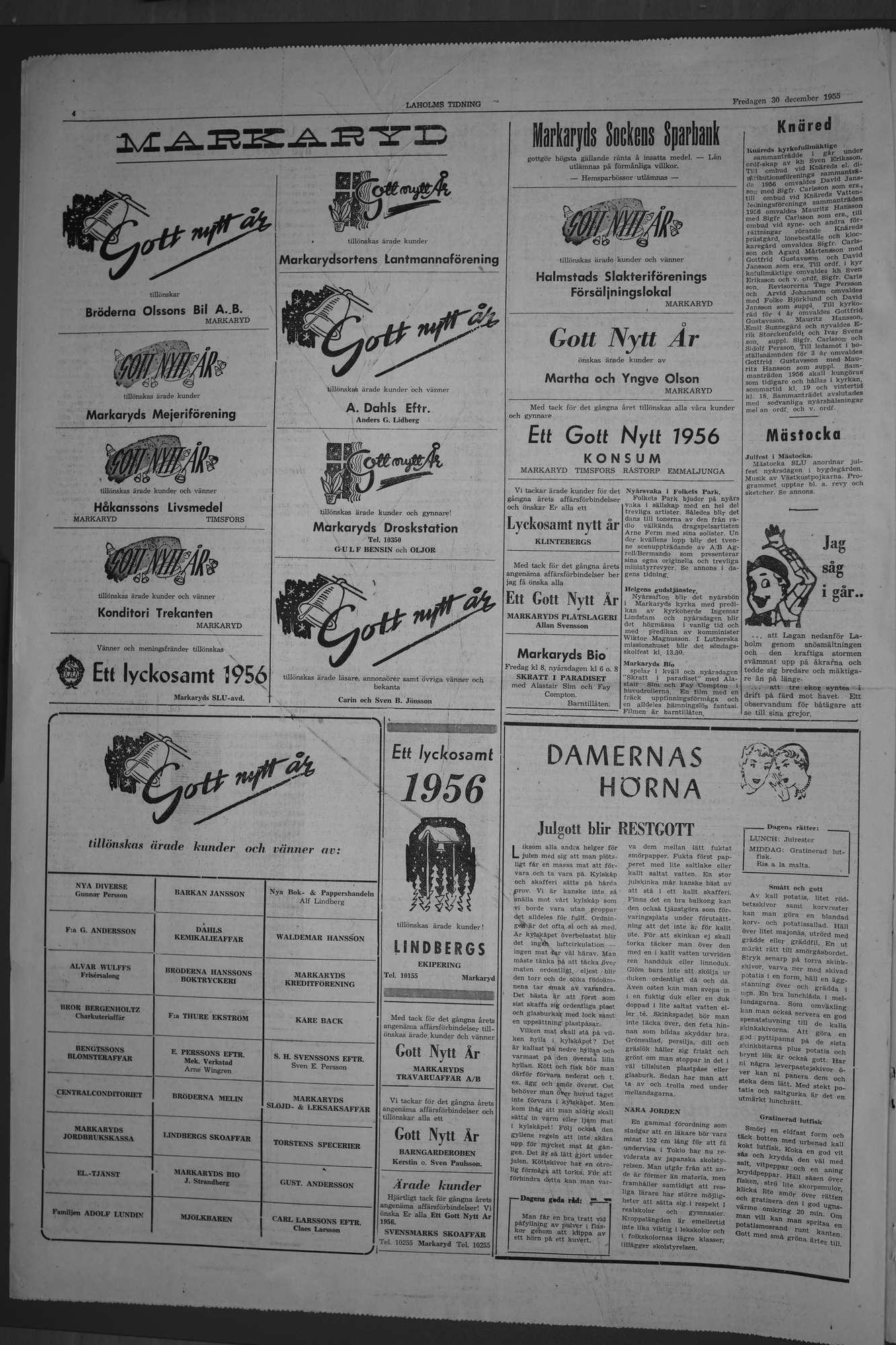 Laholms Tidning Fredag 30 december 1955, sida 4