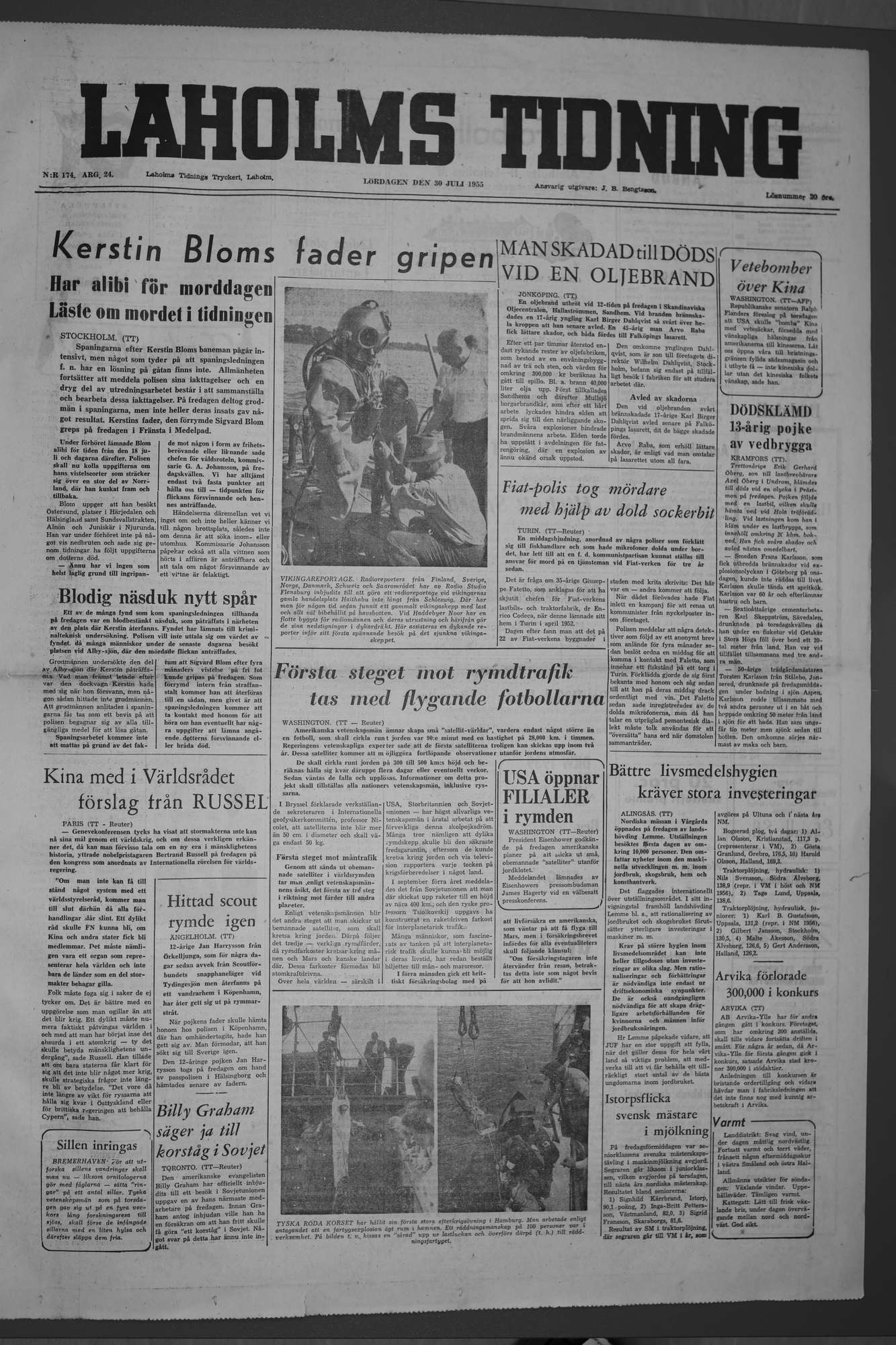 Laholms Tidning Lördag 30 juli 1955, sida 1