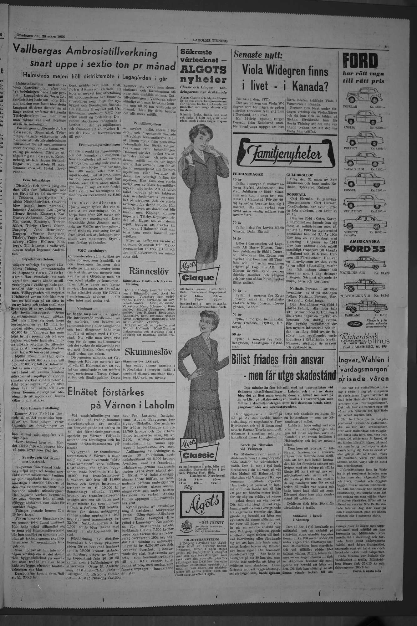 Laholms Tidning Onsdag 30 mars 1955, sida 3