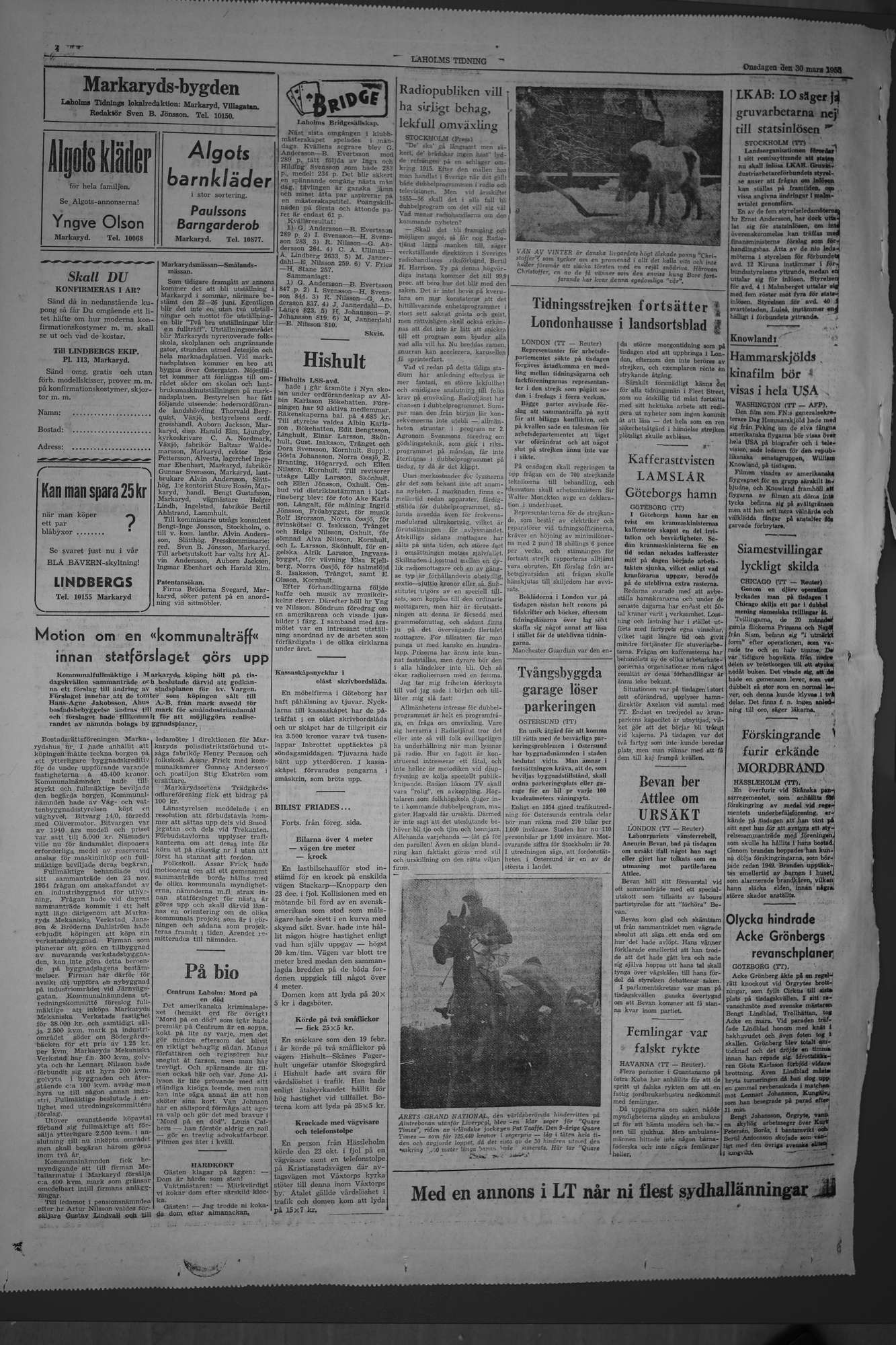 Laholms Tidning Onsdag 30 mars 1955, sida 4