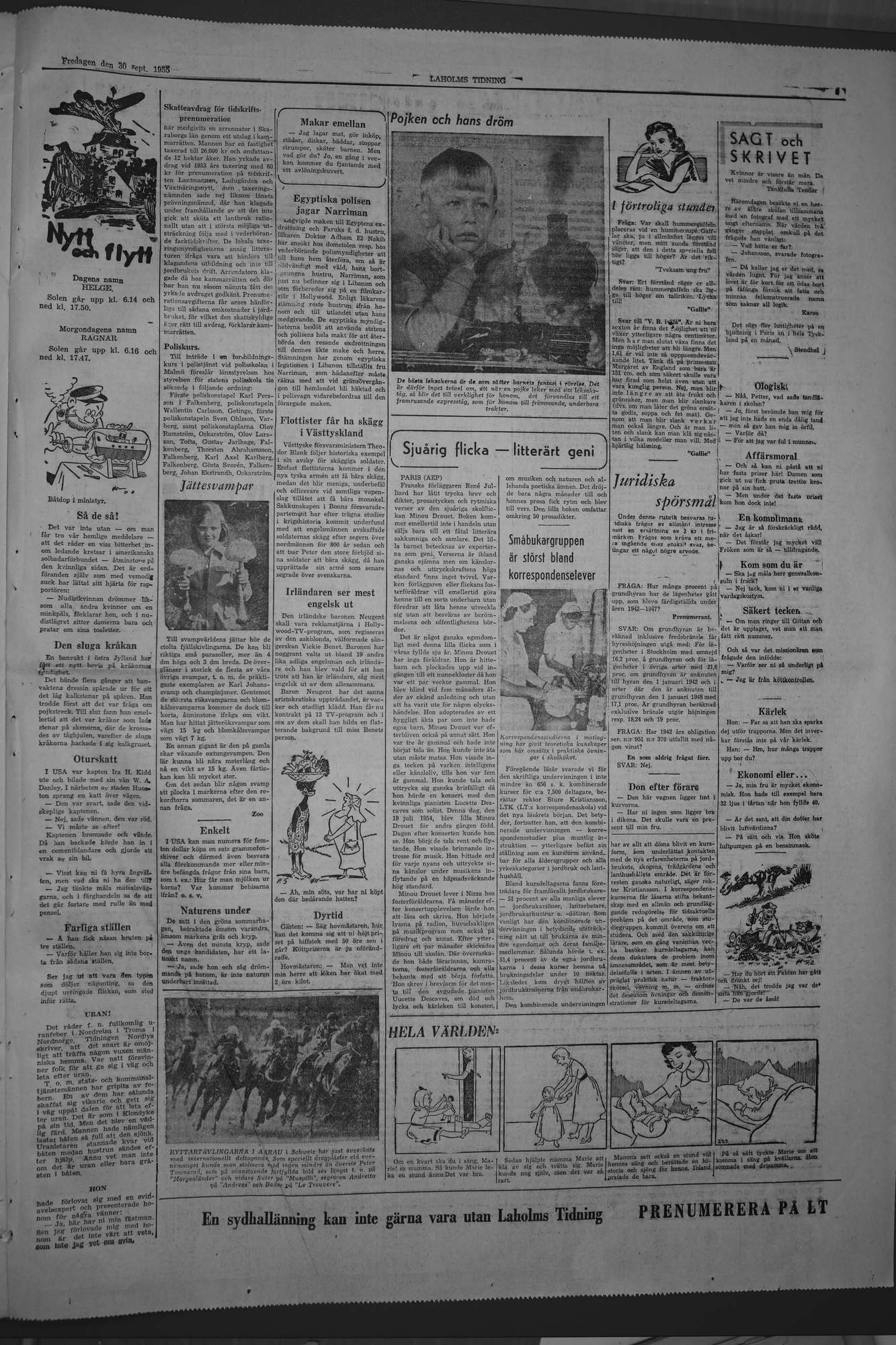 Laholms Tidning Fredag 30 september 1955, sida 5