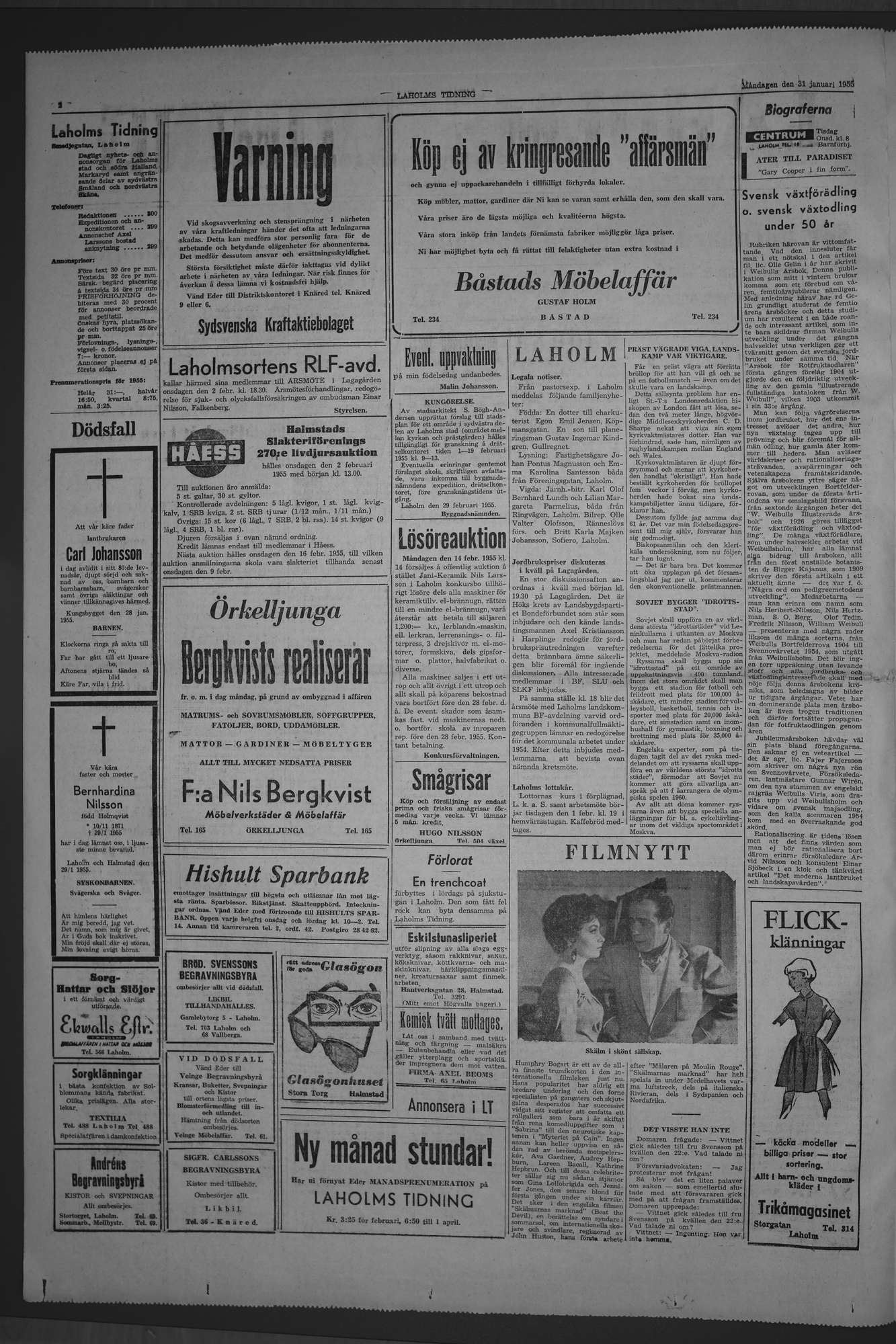 Laholms Tidning Måndag 31 januari 1955, sida 2