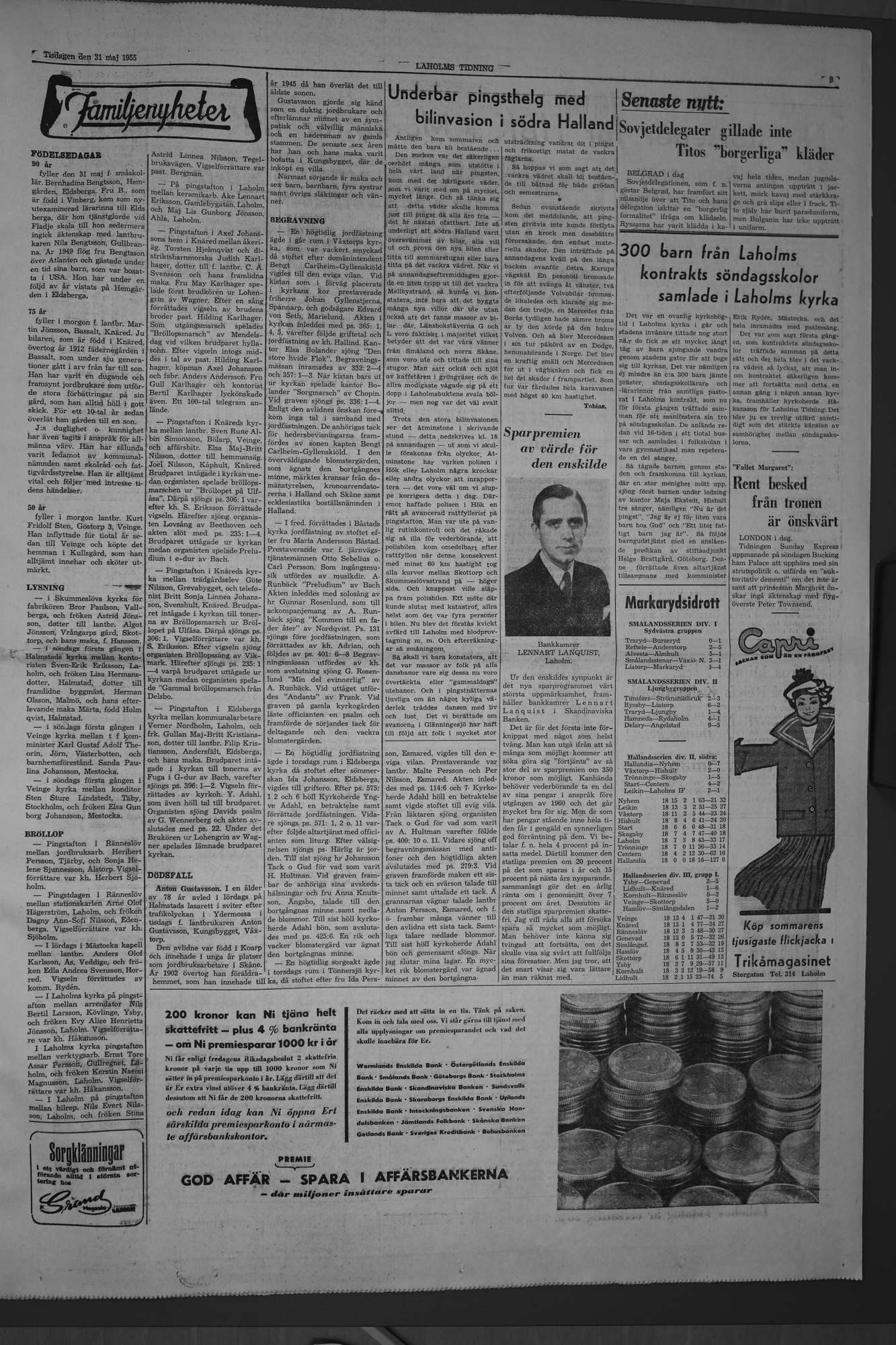 Laholms Tidning Tisdag 31 maj 1955, sida 3