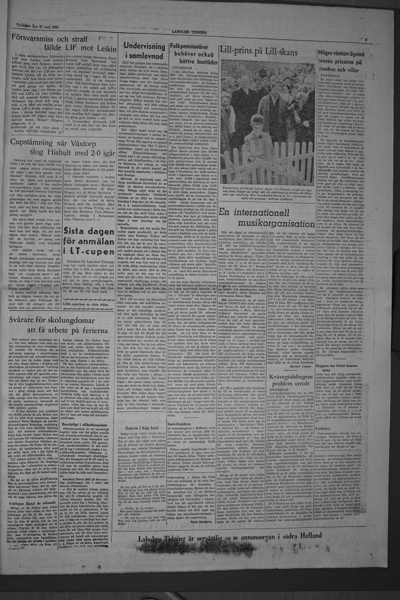 Laholms Tidning Tisdag 31 maj 1955, sida 5